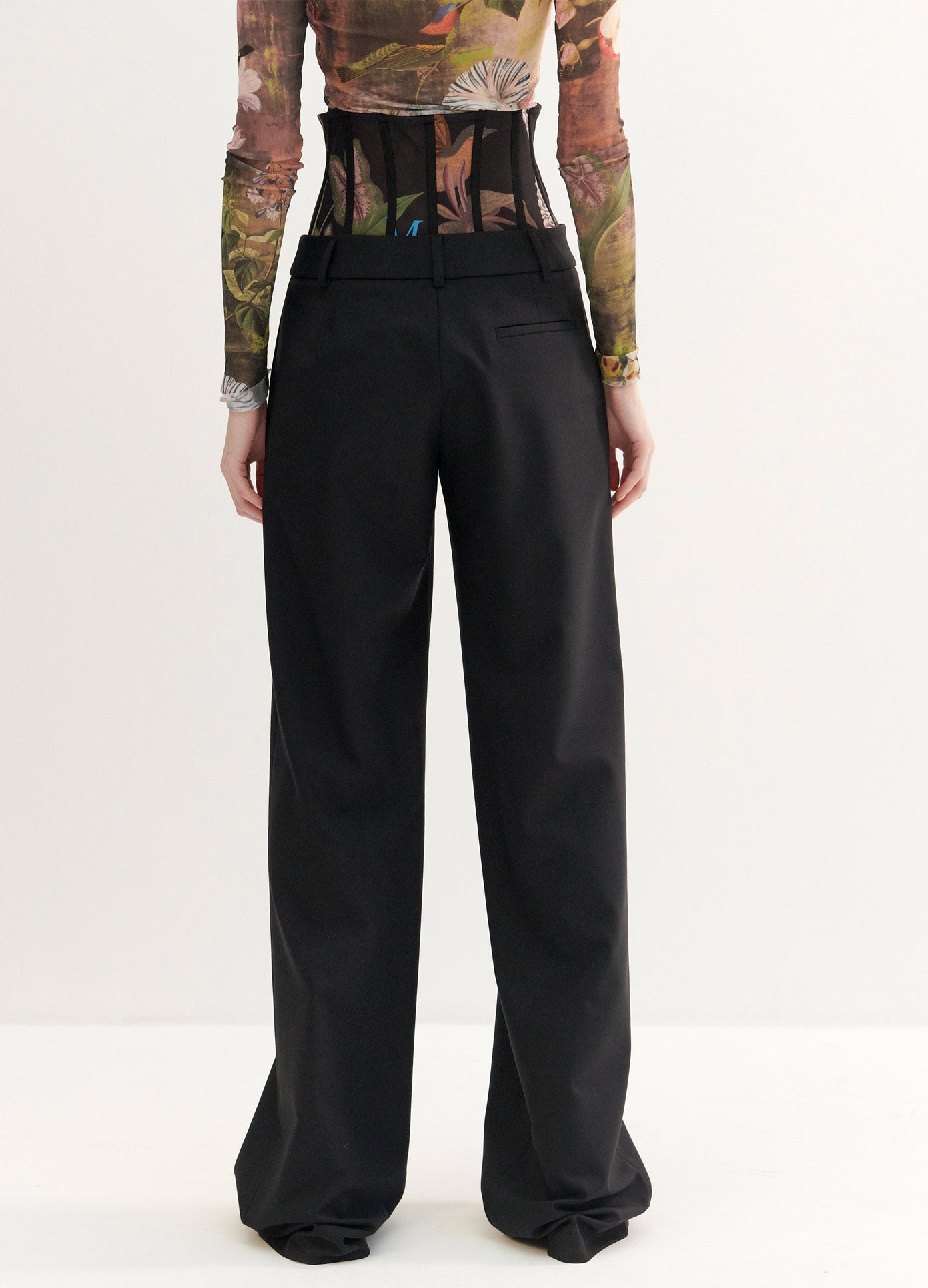 MONSE Print Bustier Trousers in Black on Model Back Detail View
