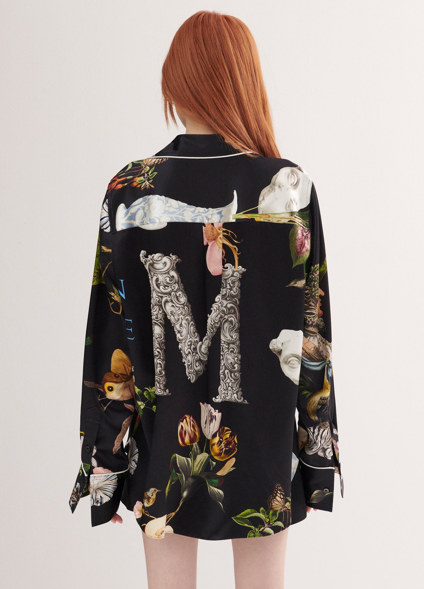 MONSE Print Pyjama Blouse in Black Print on Model Back View