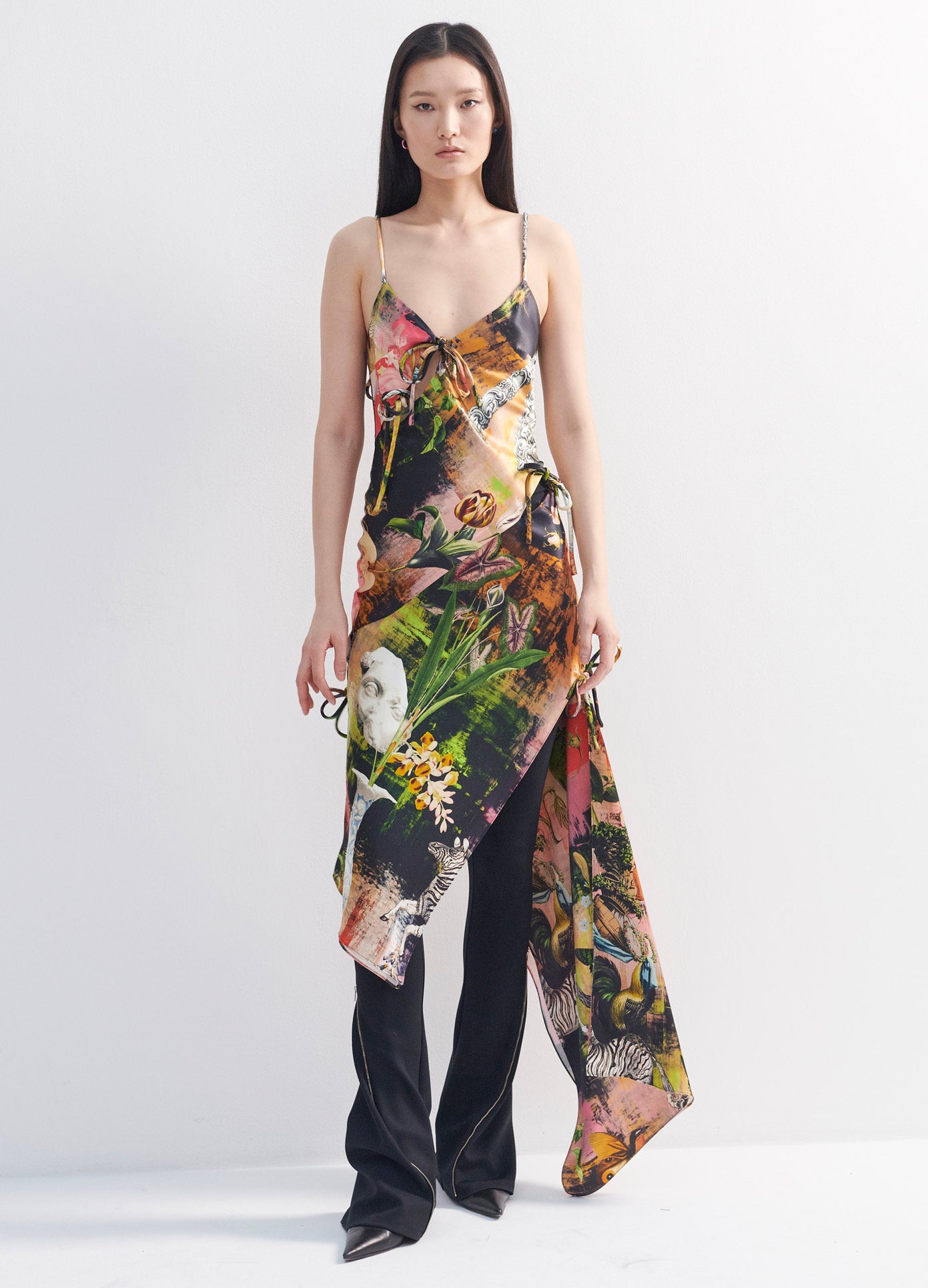 MONSE Print Slip Dress in Print Multi on Model Full Front View