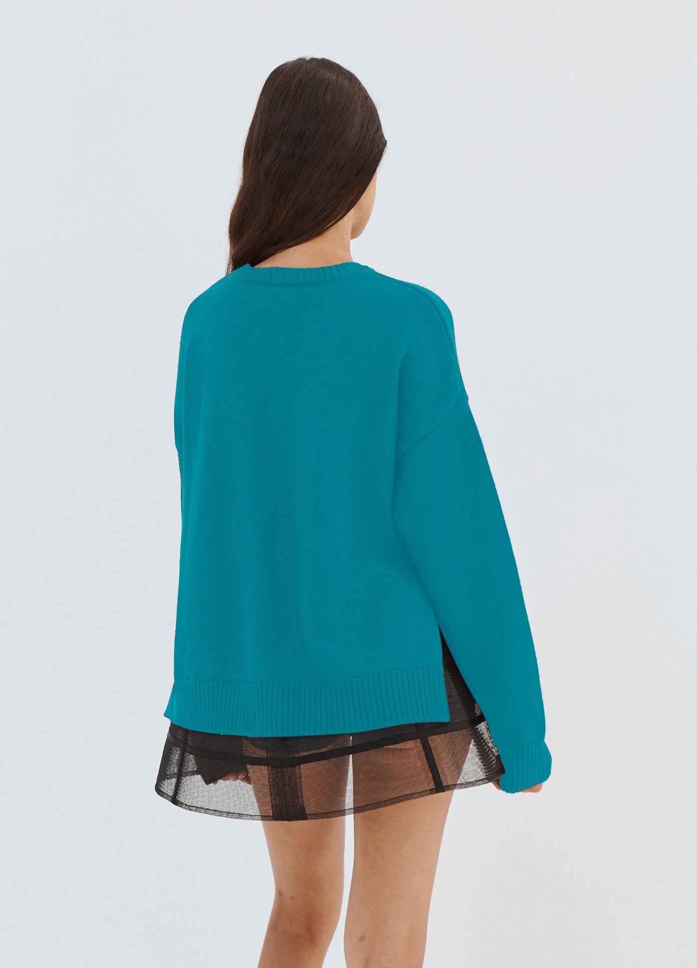 MONSE Ugly Radish Knit Sweater in Ultramarine Blue on Model Back View