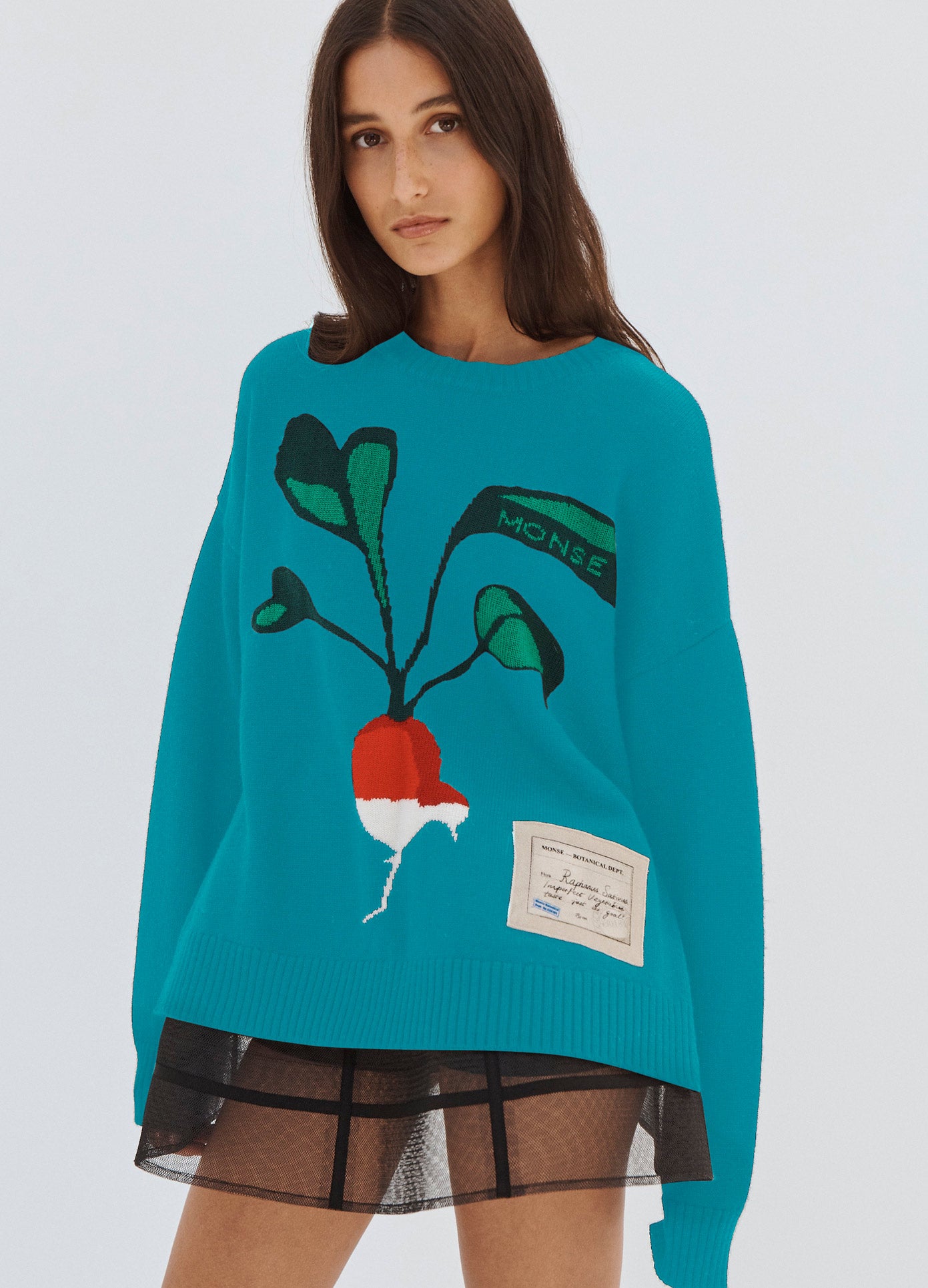 MONSE Ugly Radish Knit Sweater in Ultramarine Blue on Model Front View