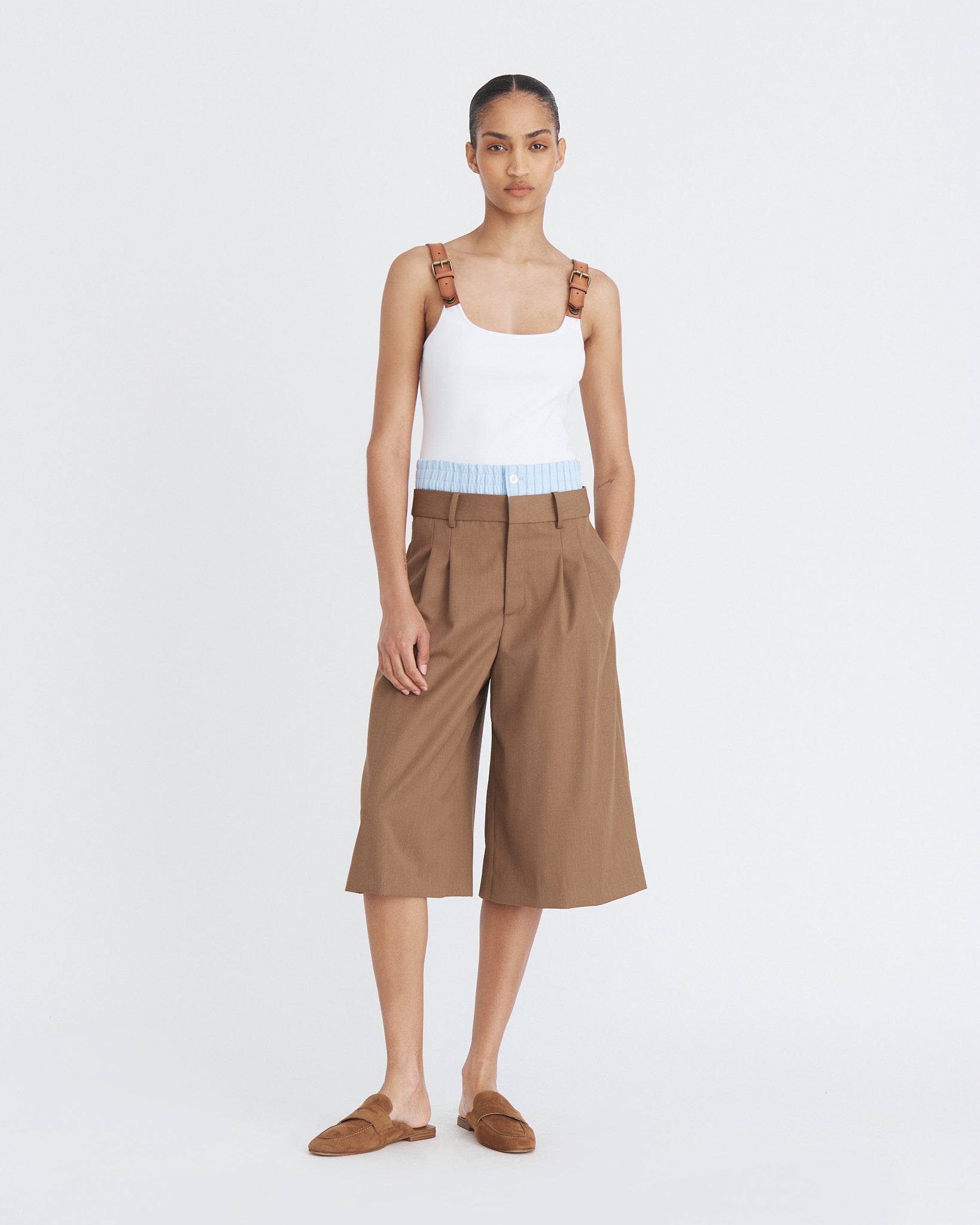 Double Waistband Wide Leg Shorts