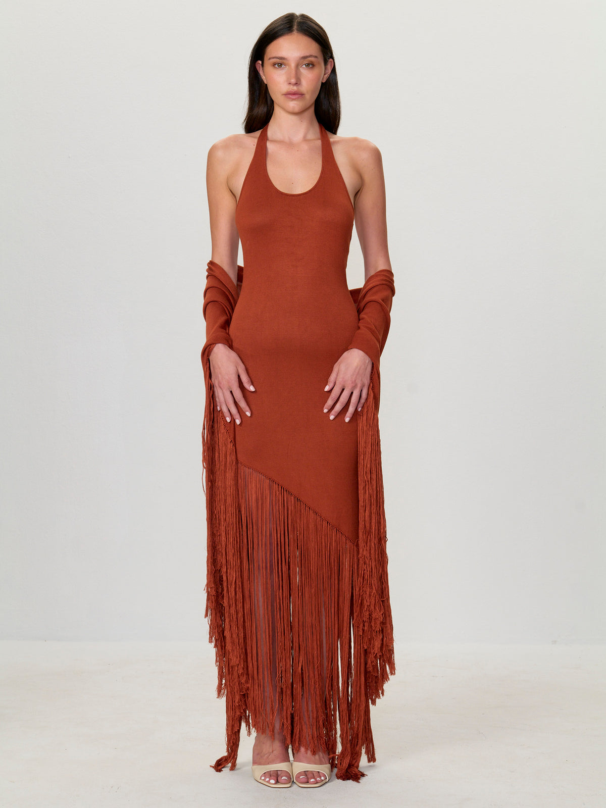 Asymmetrical Halter Fringe Dress