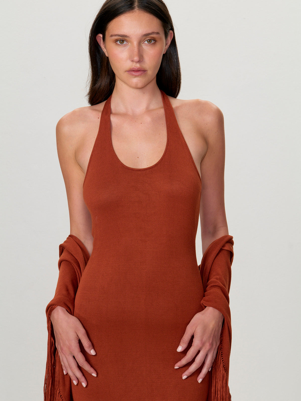Asymmetrical Halter Fringe Dress