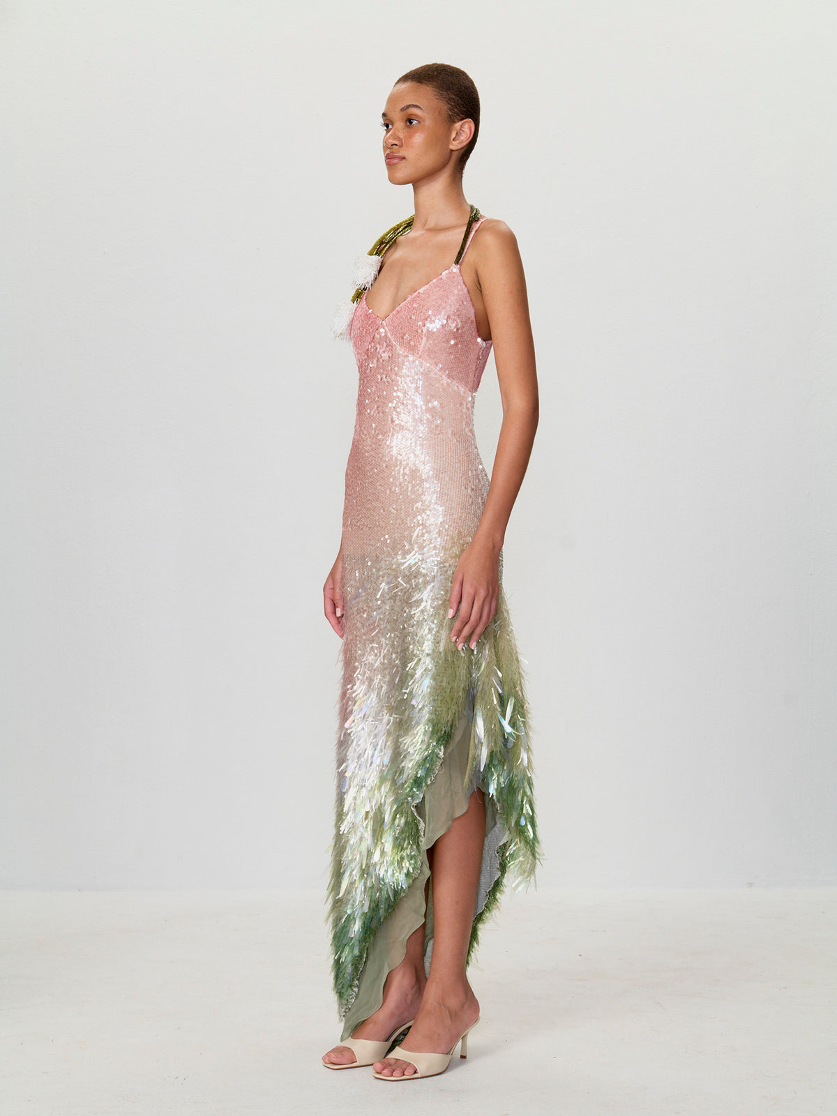 Asymmetrical Ombre Sequin Dress