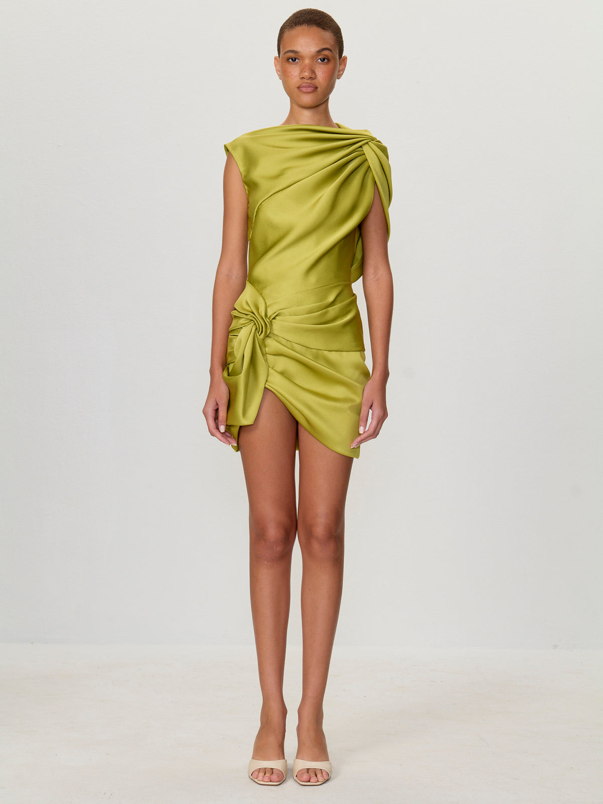Asymmetrical Twist Satin Dress