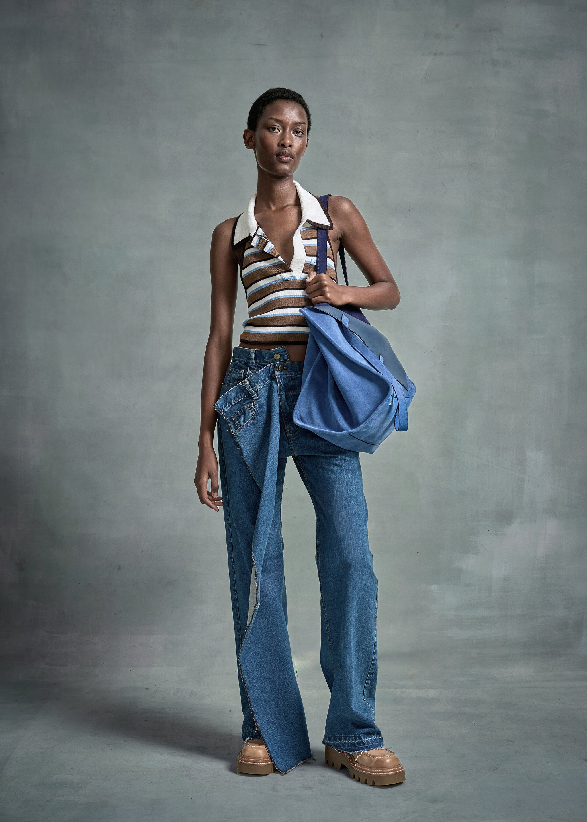 Cross-Over Cascade Denim Pants