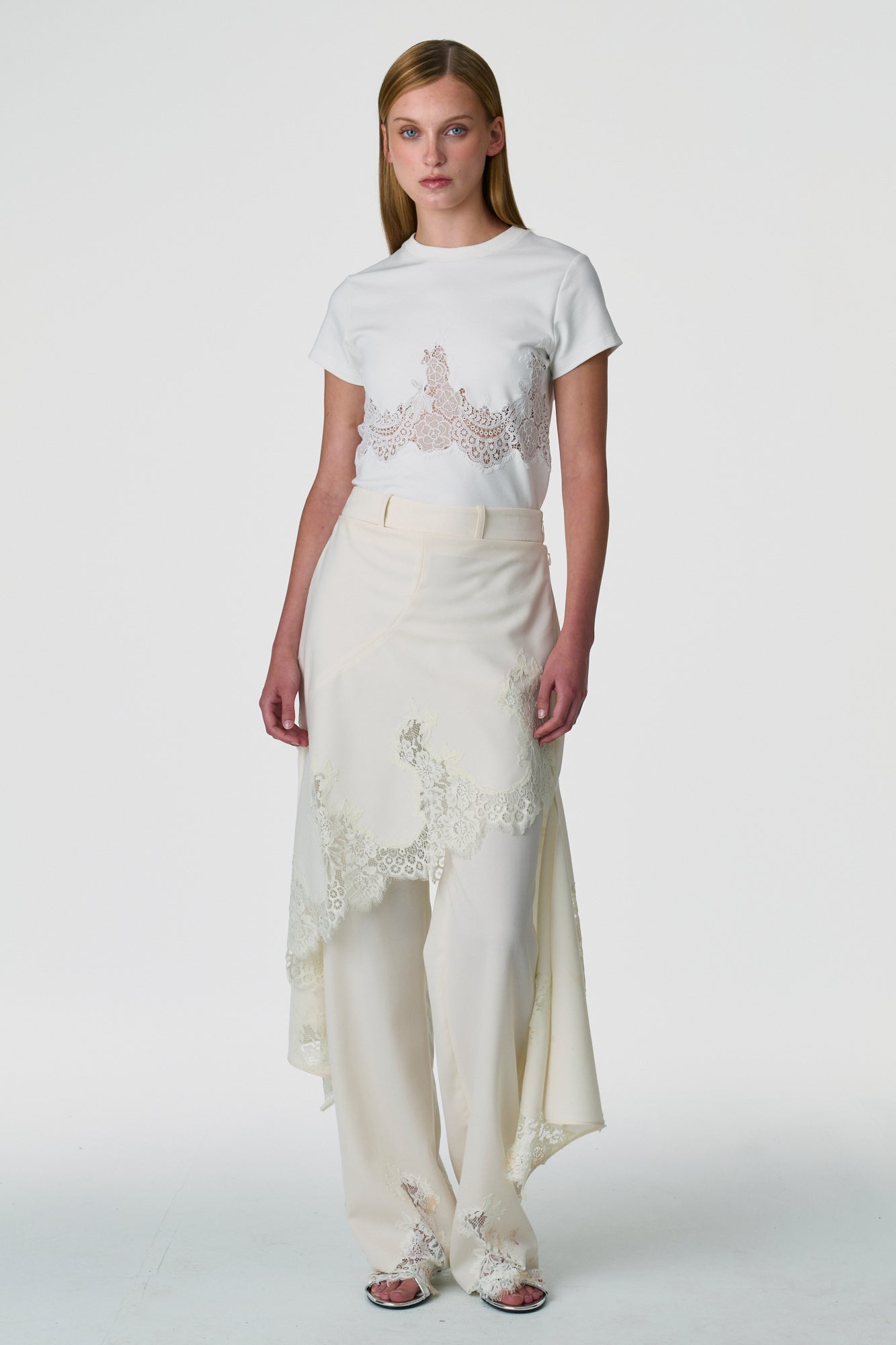 Deconstructed Tailored Lace Hem Skirt Trouser
