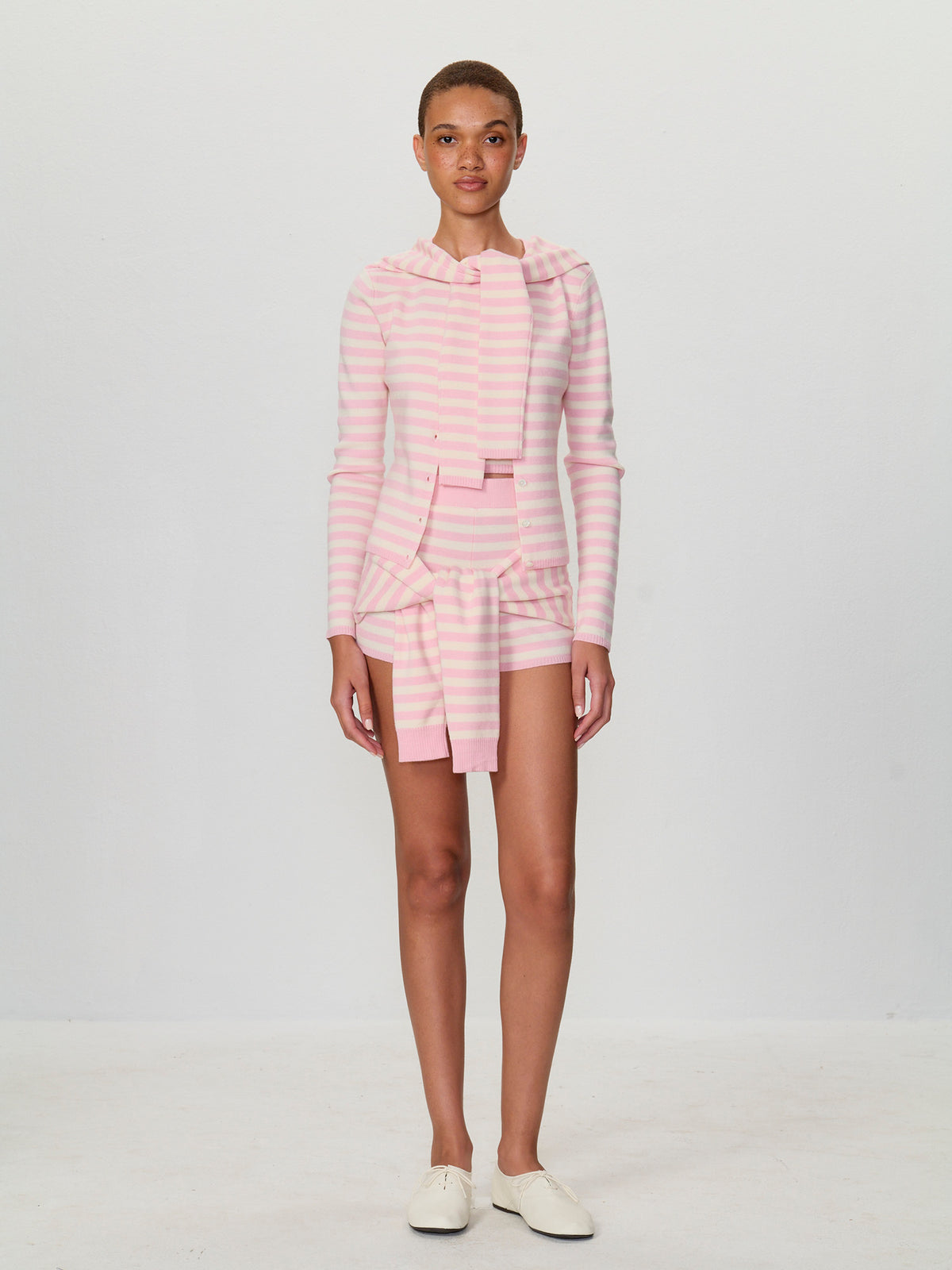 Double Sleeve Tied Stripe Cardigan