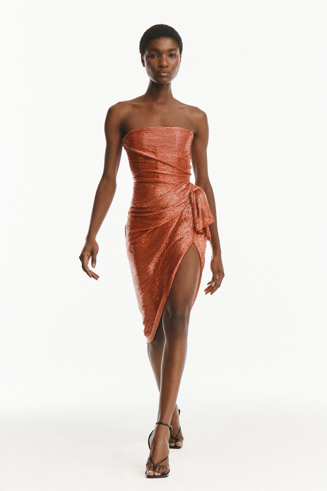 Drape Bugle Bead Mini Dress