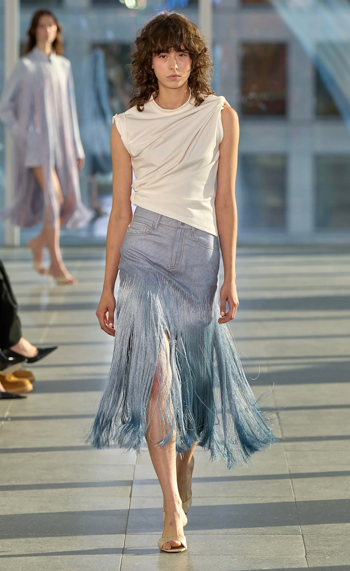 Fringe Denim Printed Skirt
