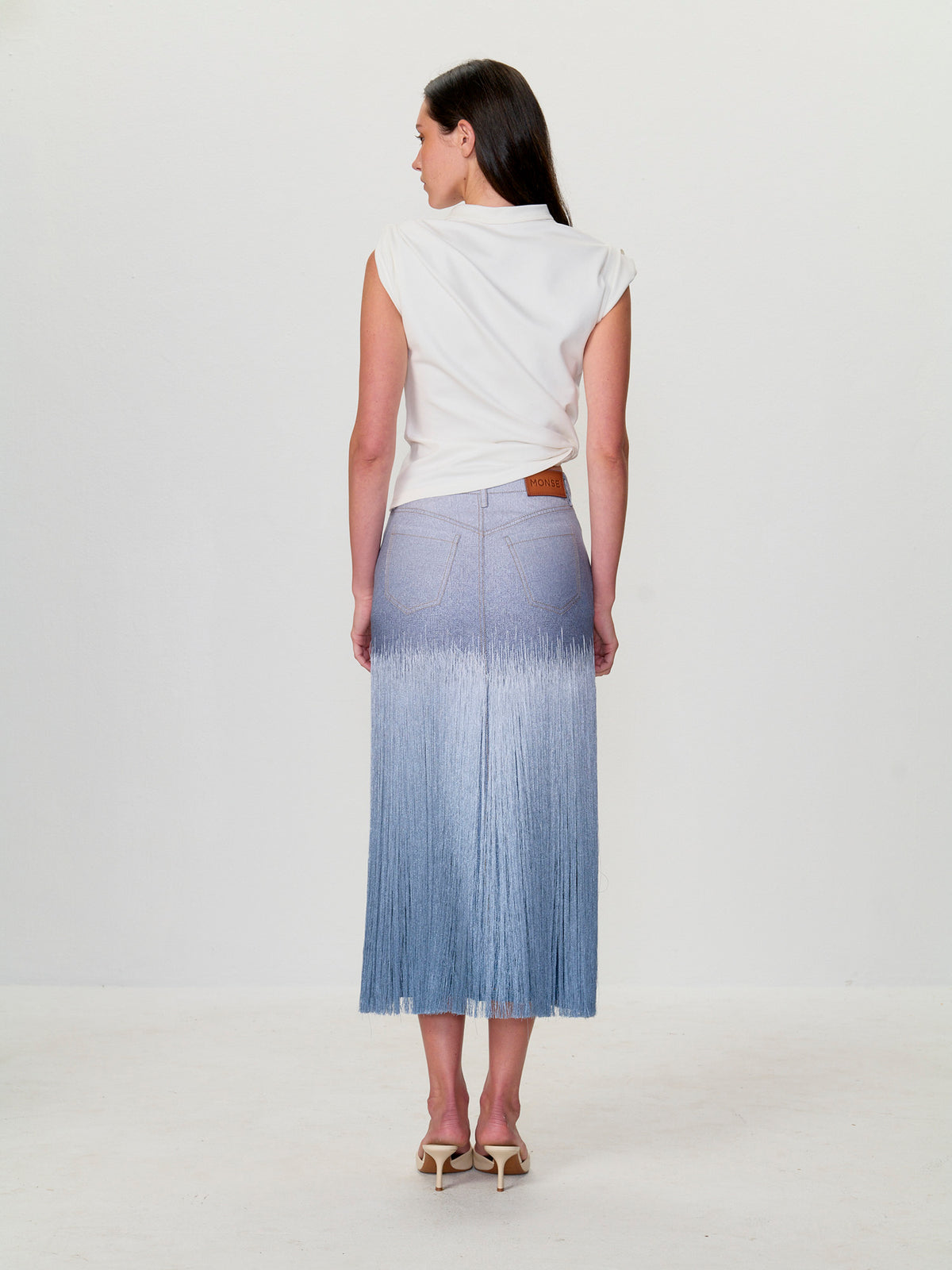 Fringe Denim Printed Skirt