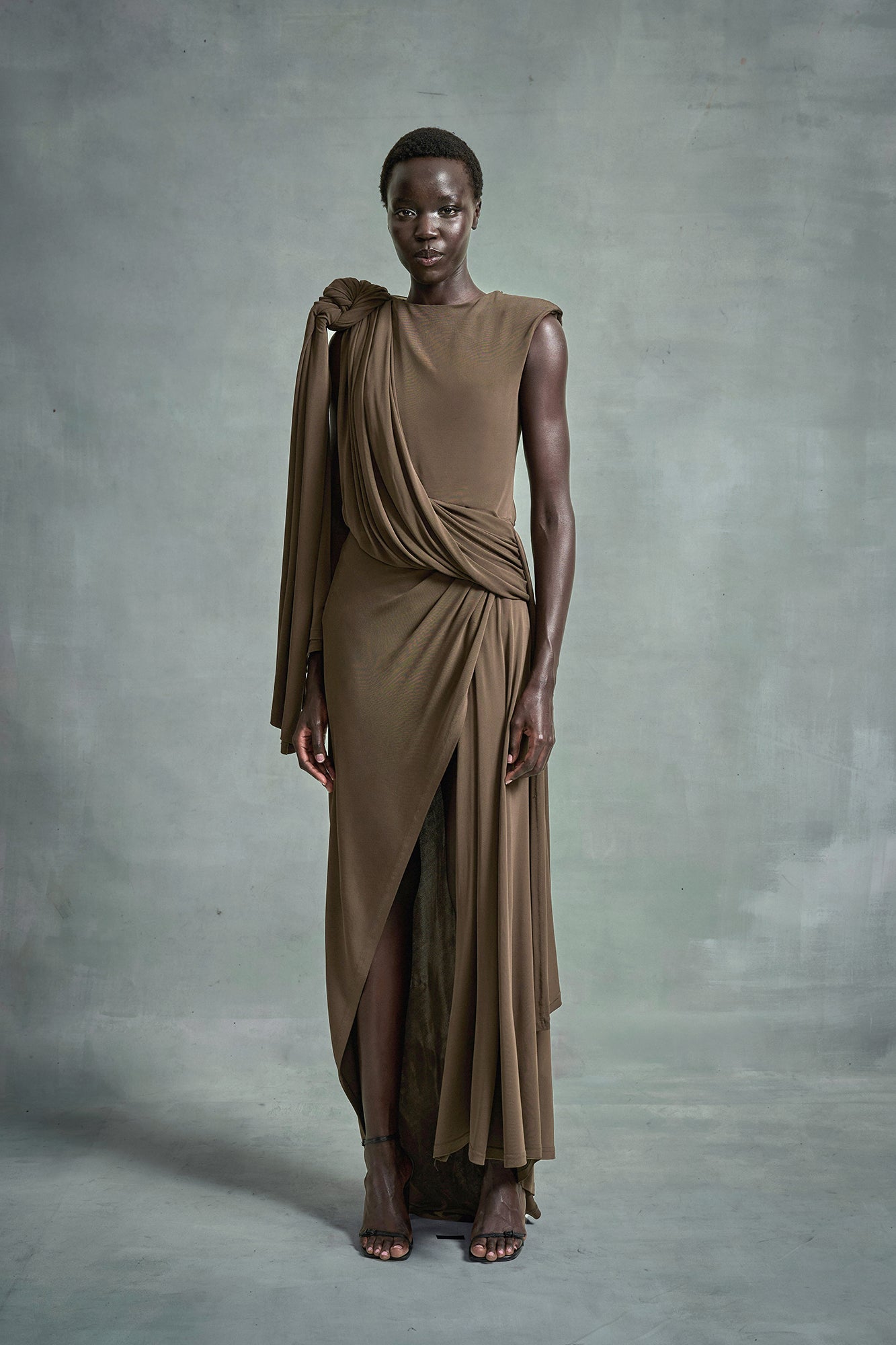 Knotted Drape Jersey Dress