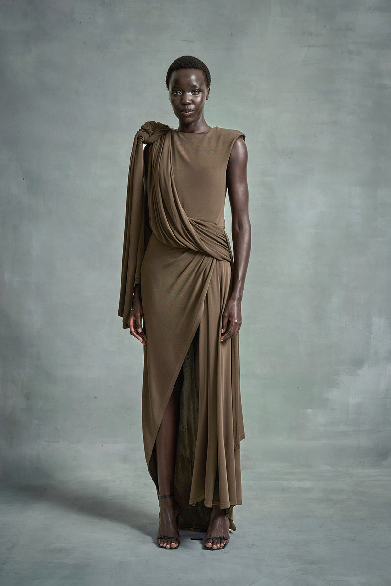 Knotted Drape Jersey Dress