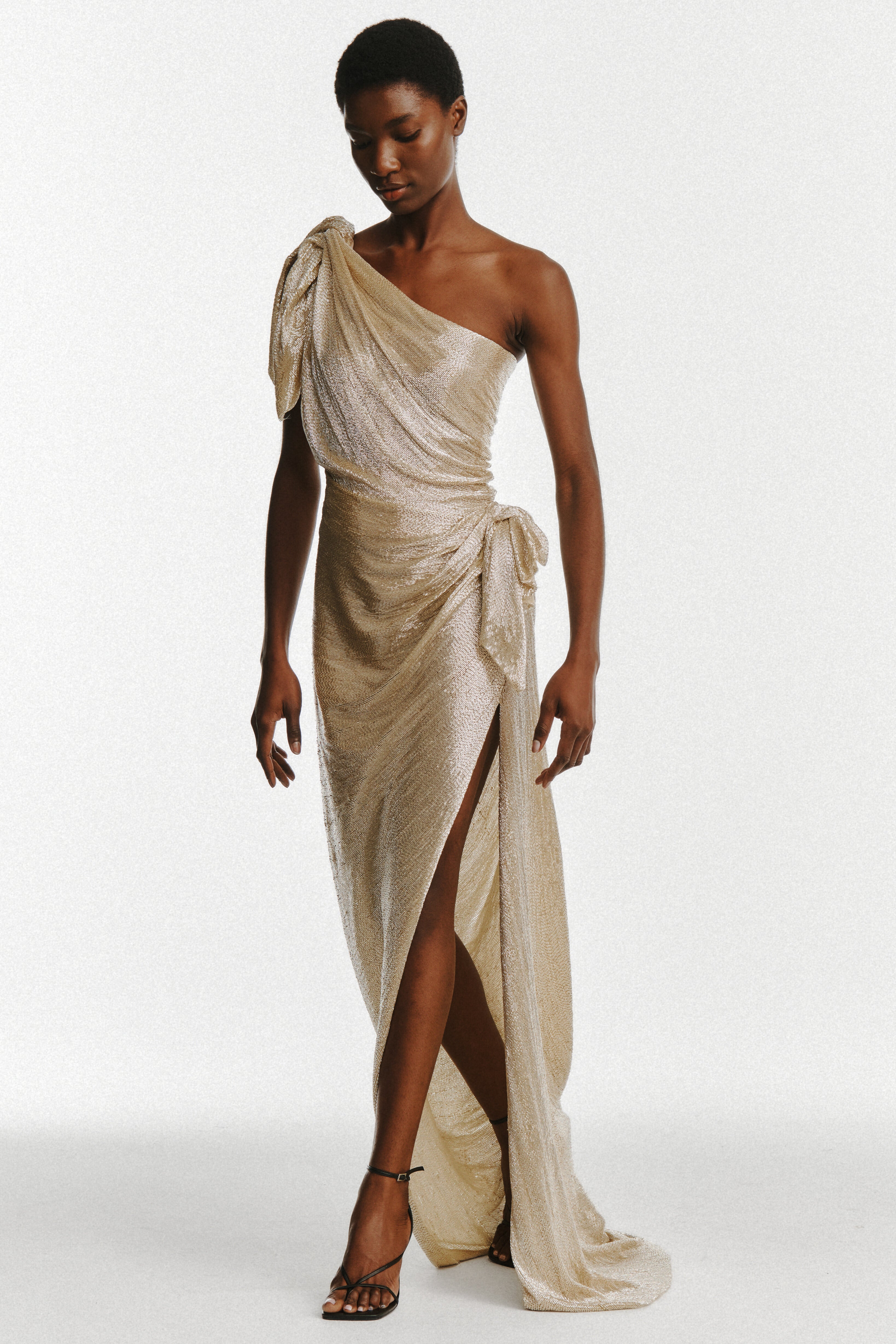 Off Shoulder Bugle Beads Gown