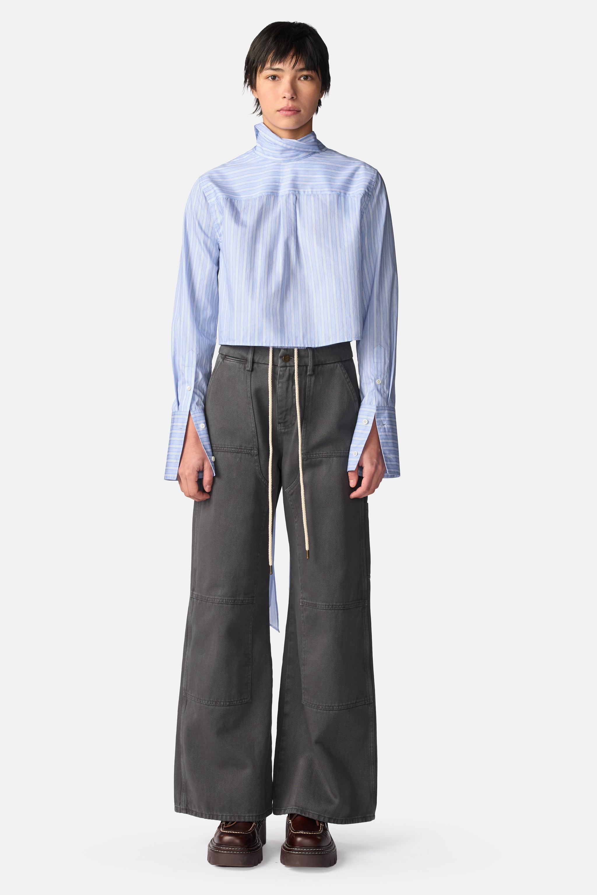 Washed Double Waistband Wide-Leg Jeans