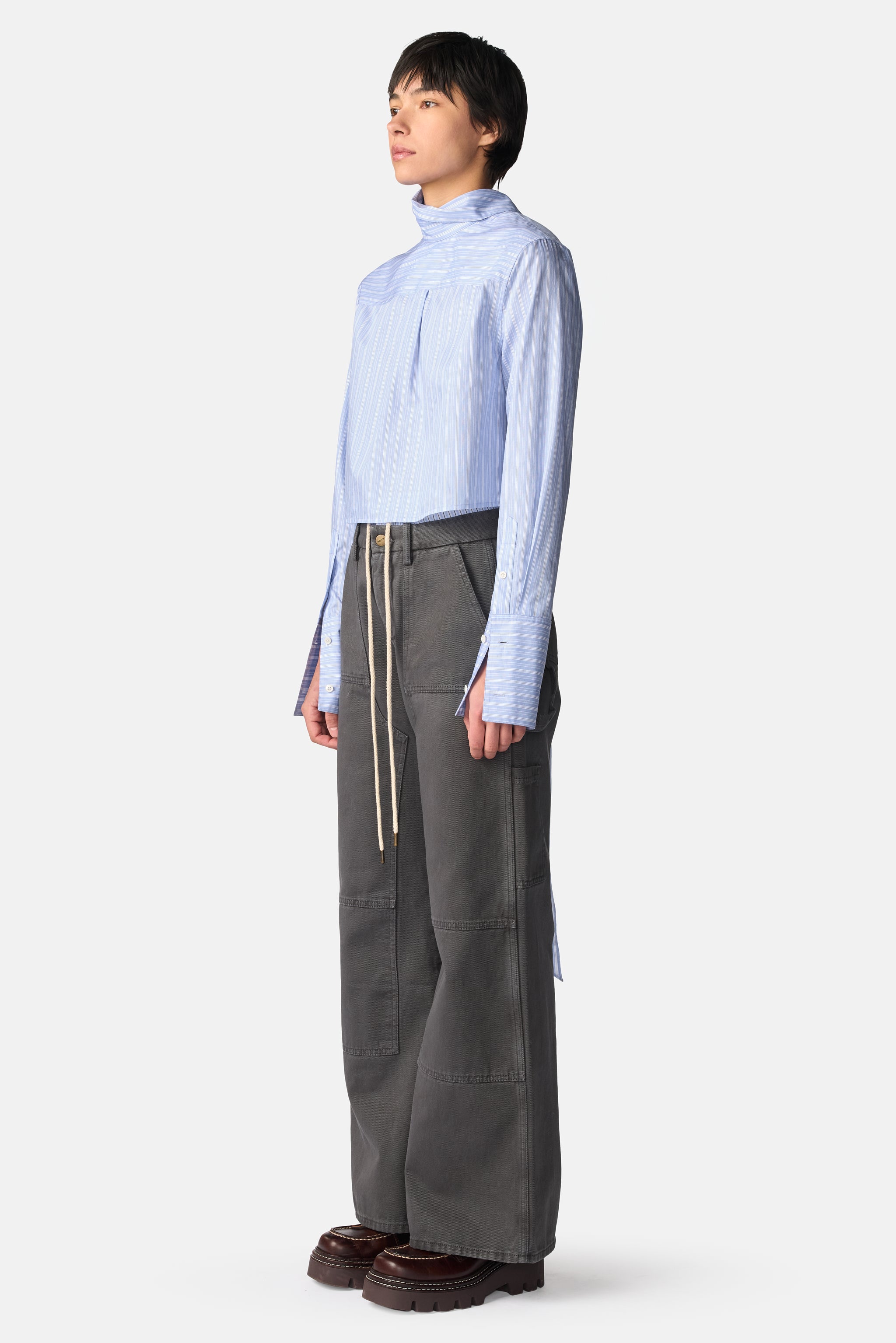 Washed Double Waistband Wide-Leg Jeans