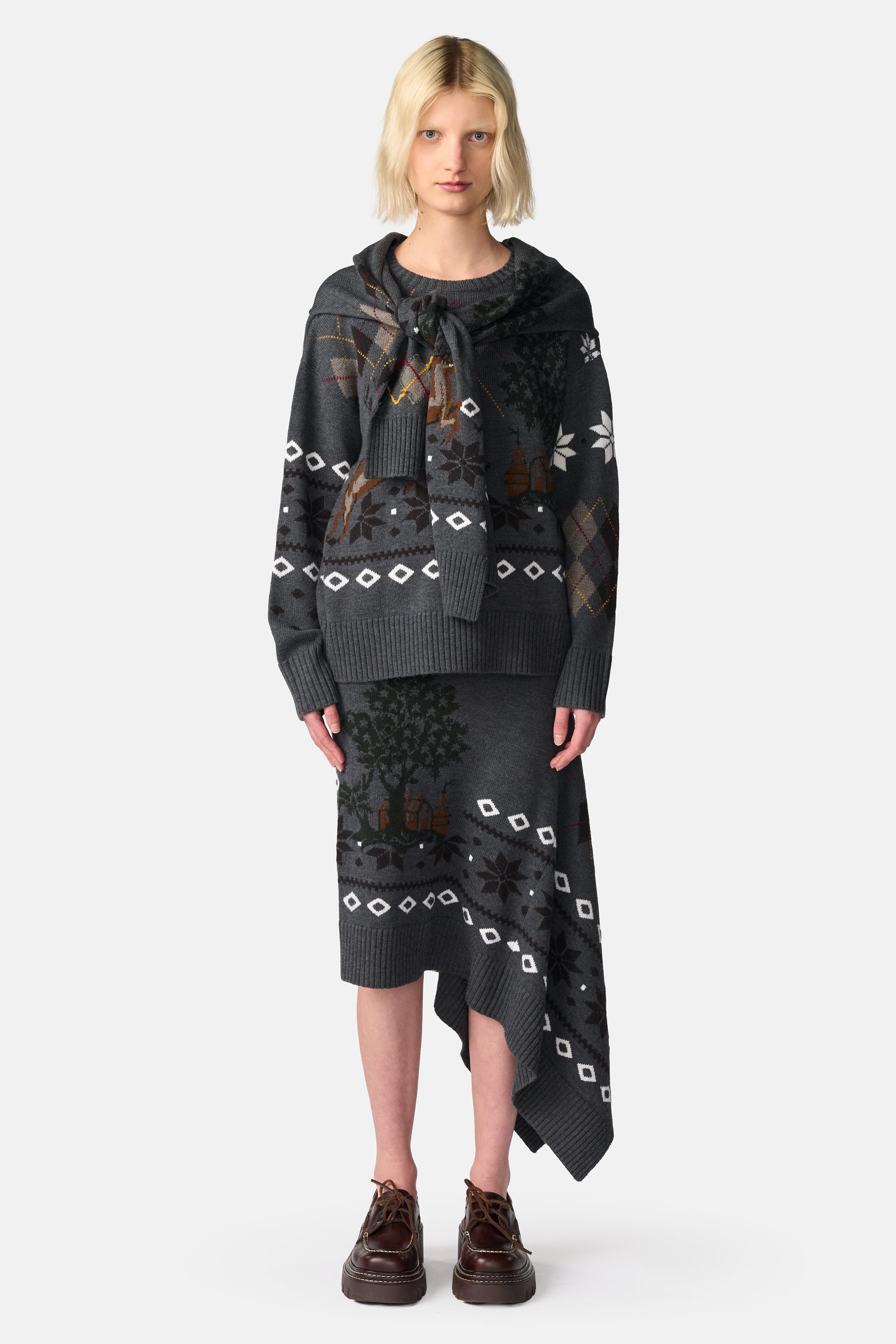 Mixed Fair Isle Midi Skirt