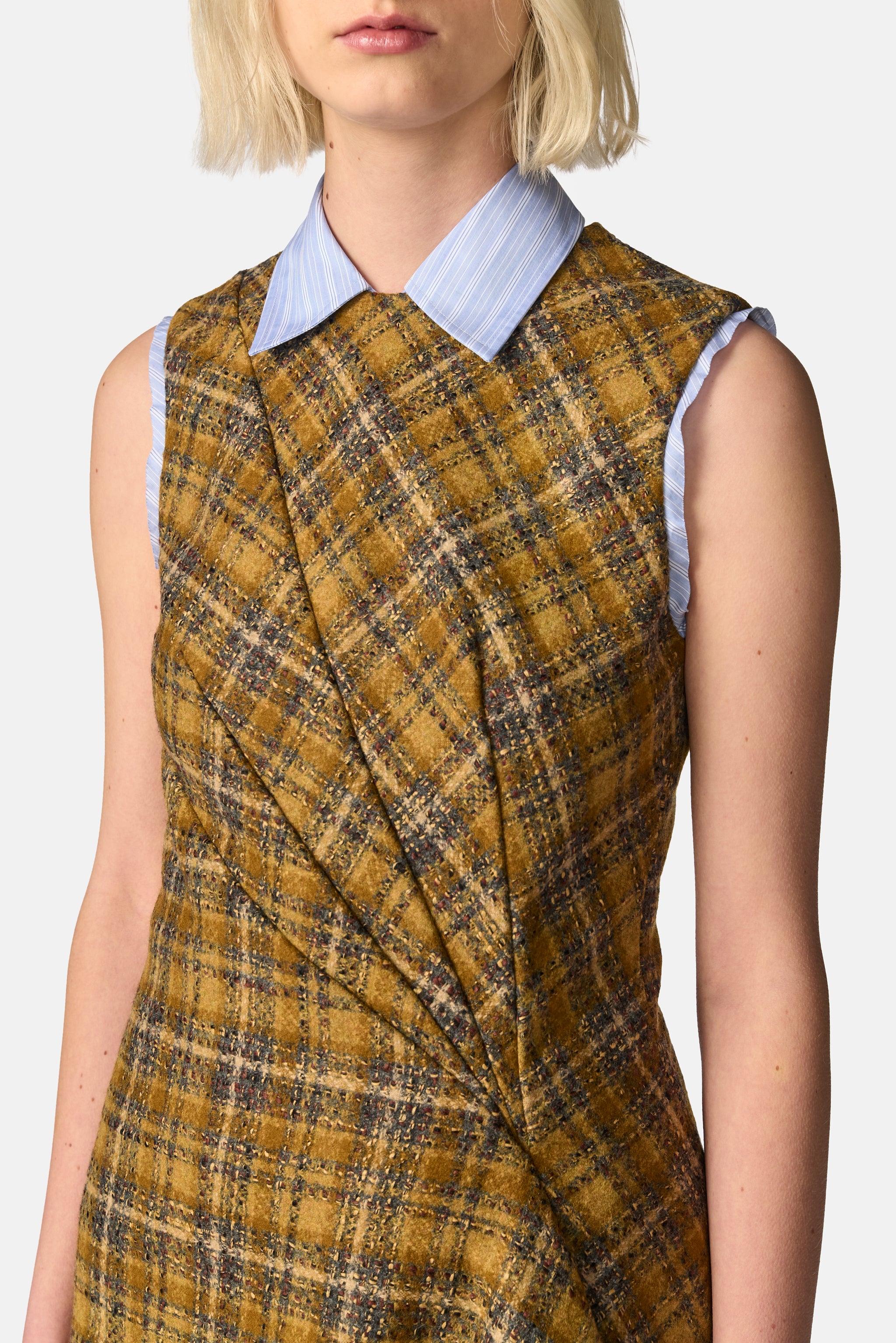 Drape Tweed Midi Dress