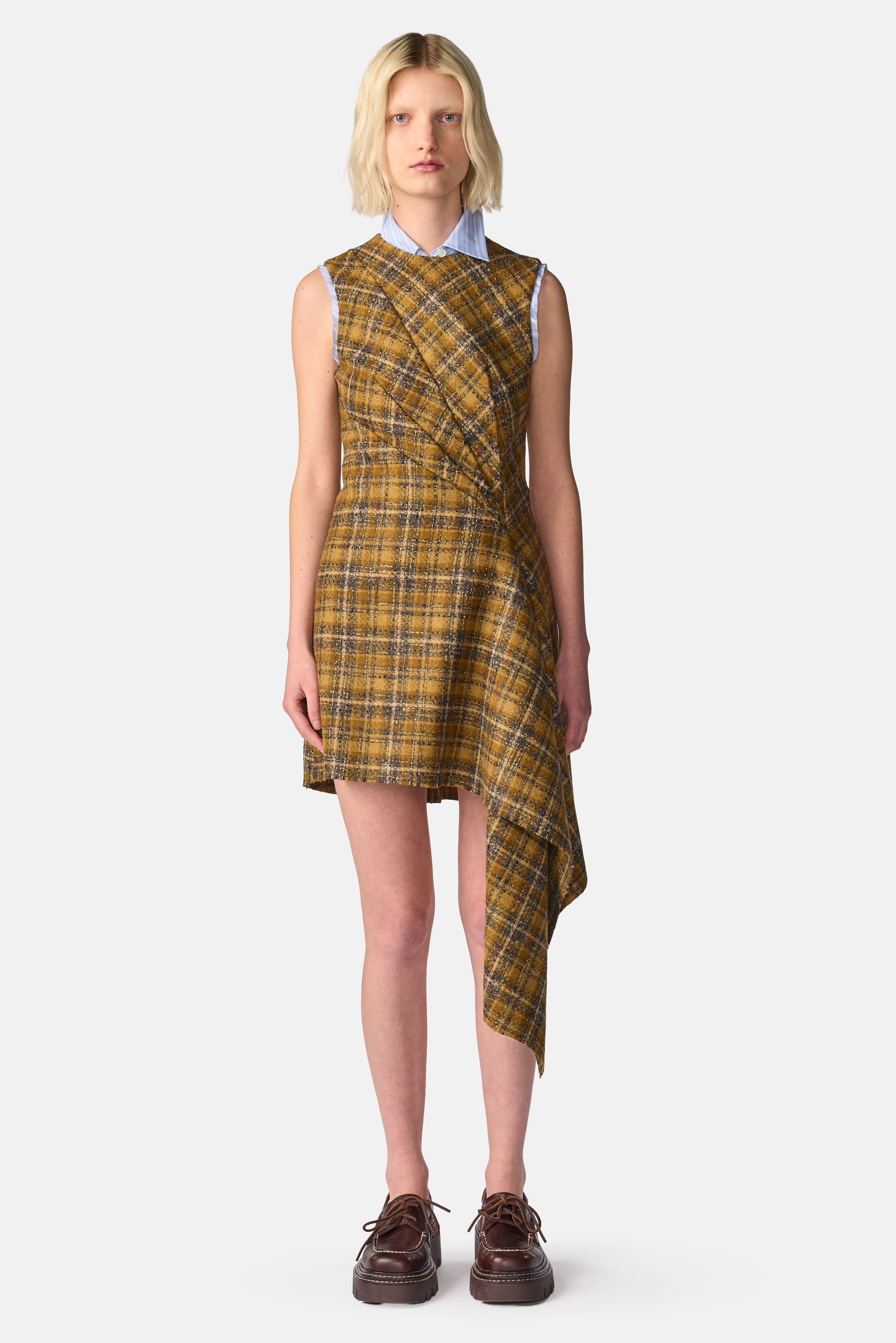 Drape Tweed Midi Dress