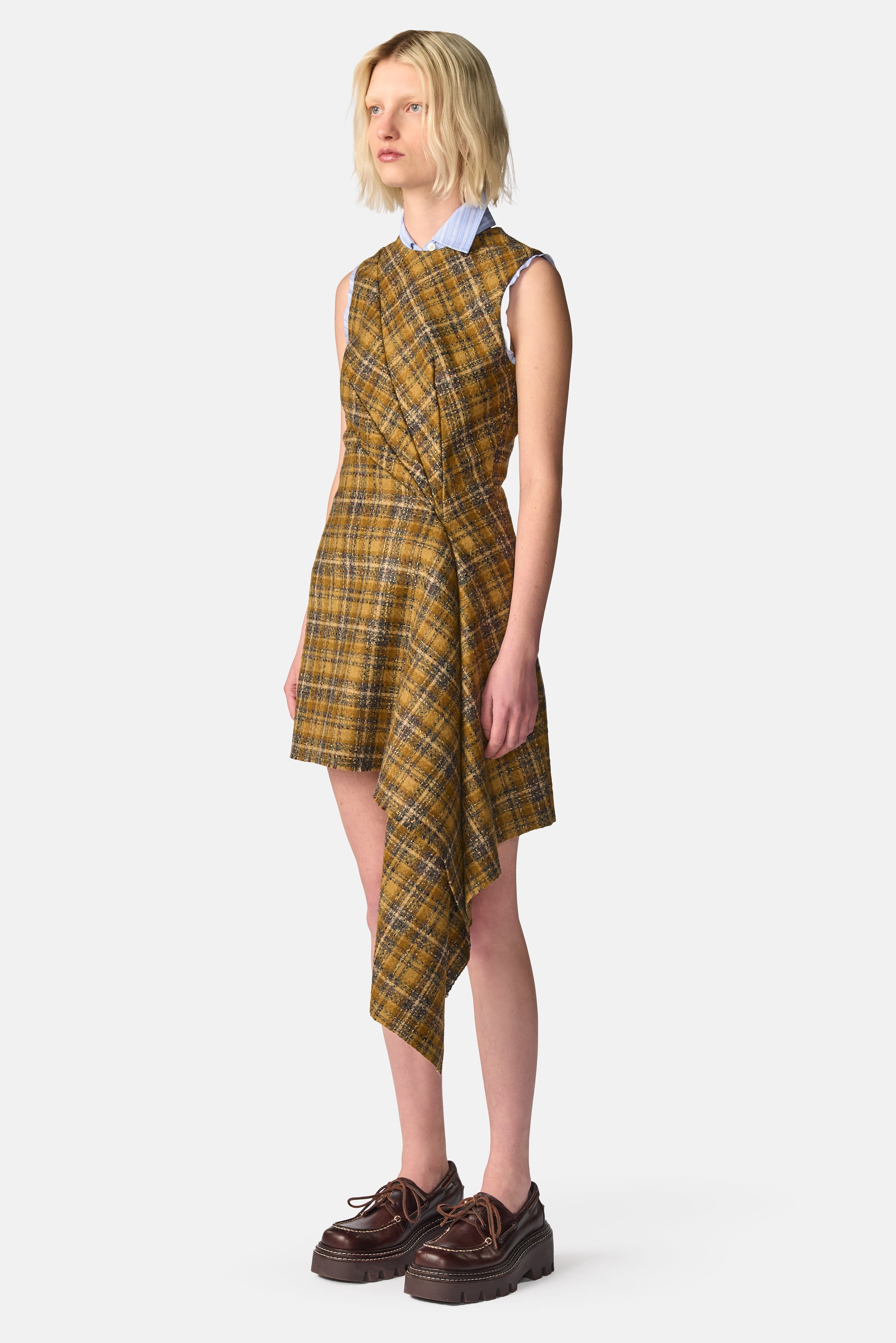 Drape Tweed Midi Dress