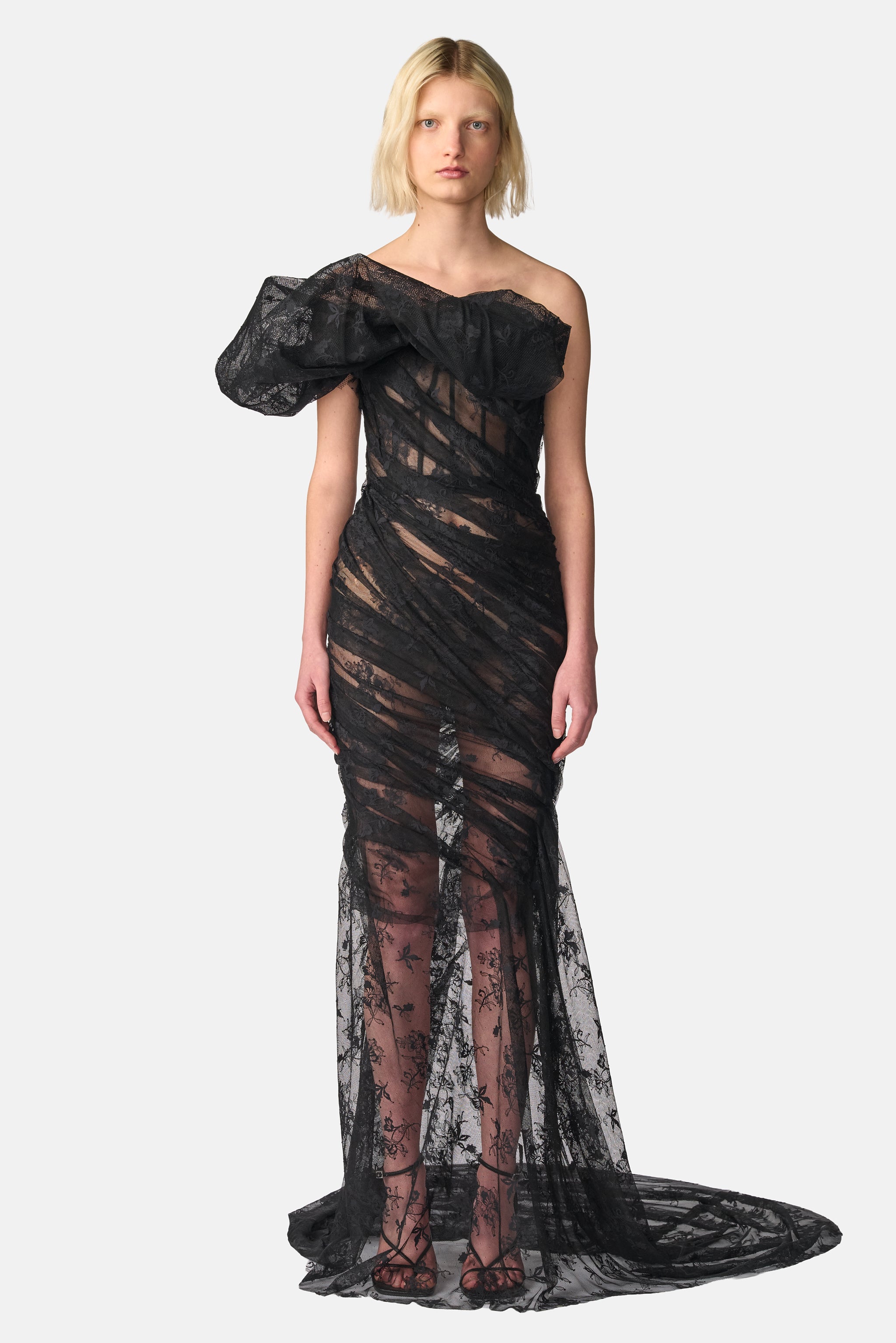 Puff Shoulder Lace Gown