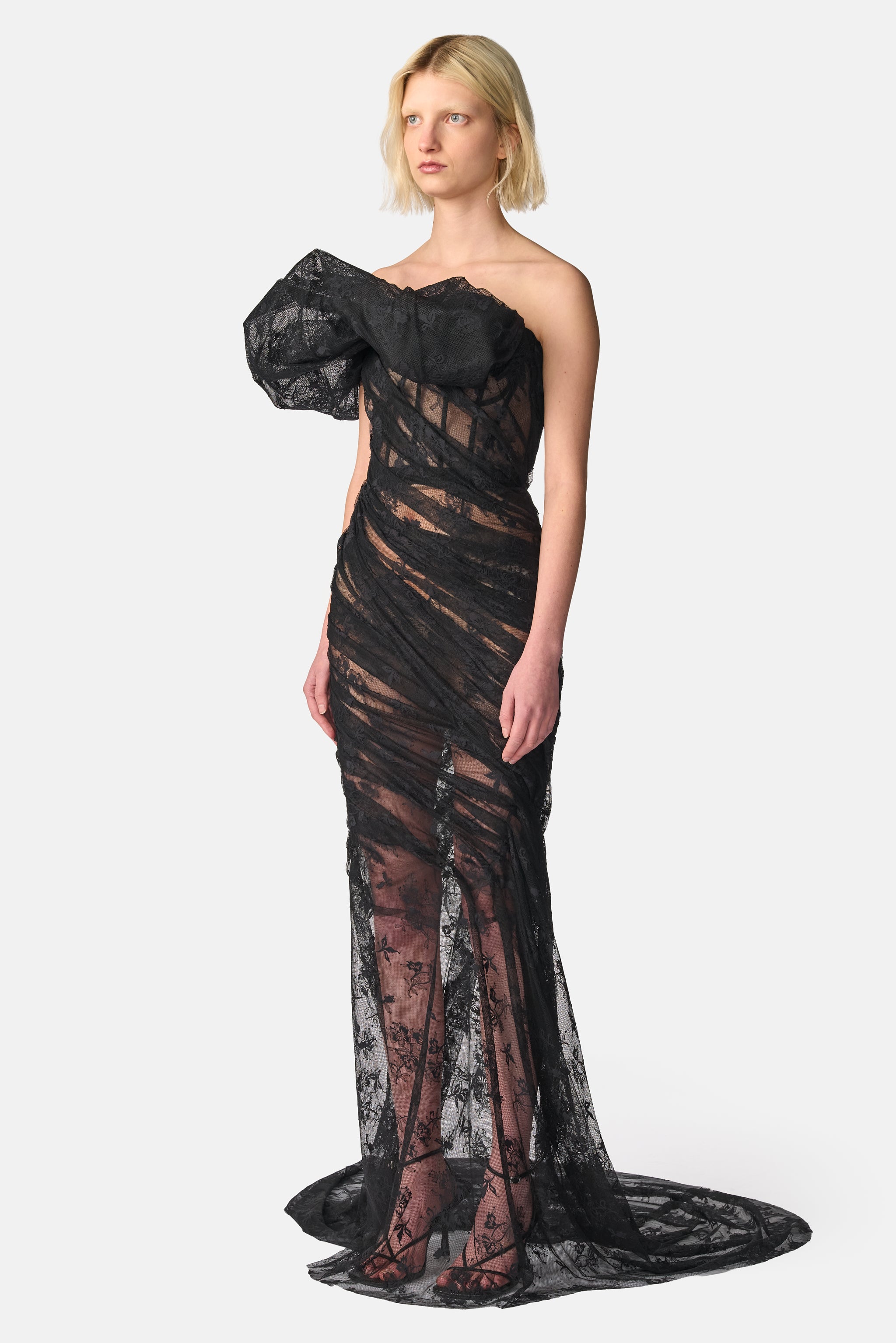 Puff Shoulder Lace Gown