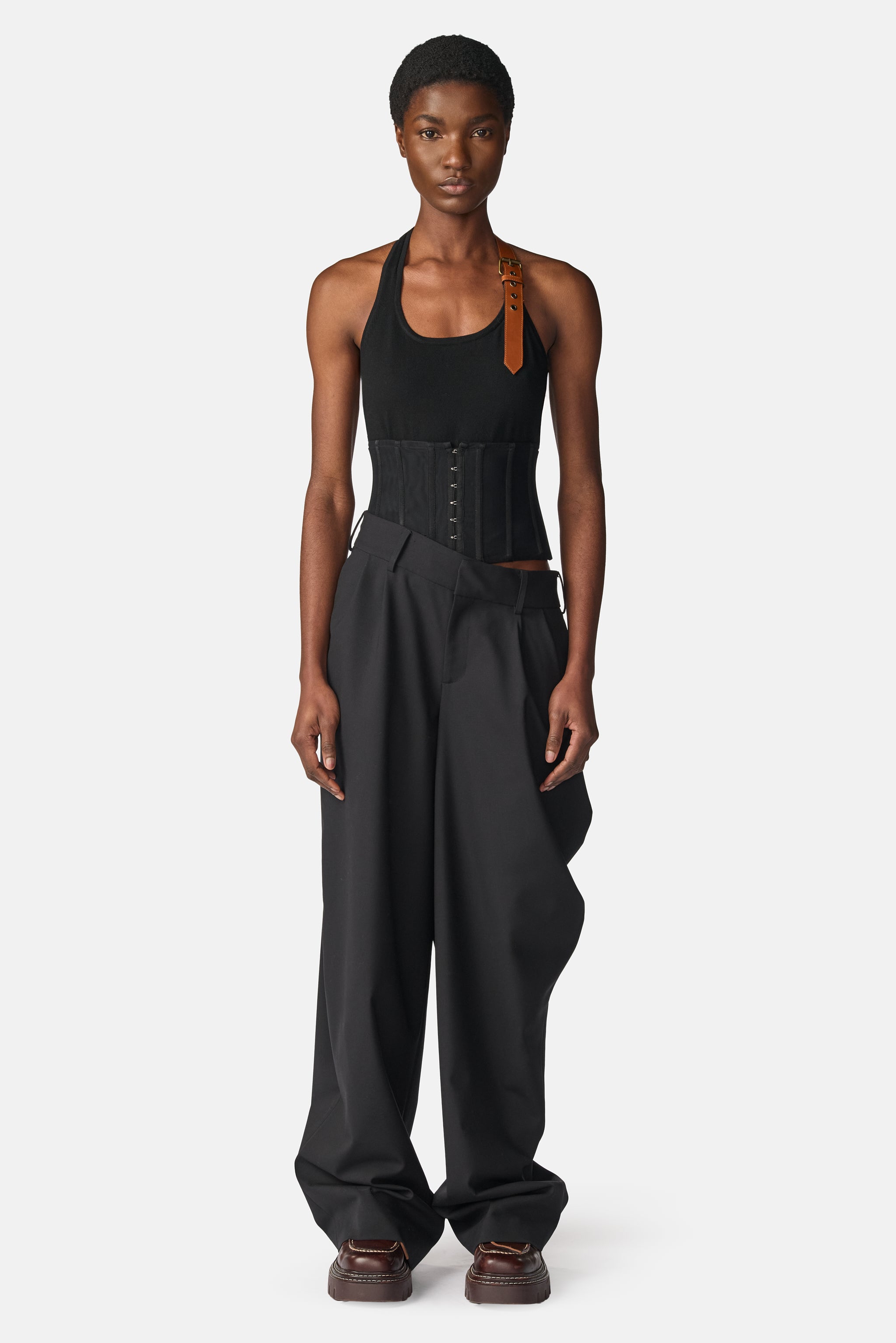 Leather Belt Knit Top