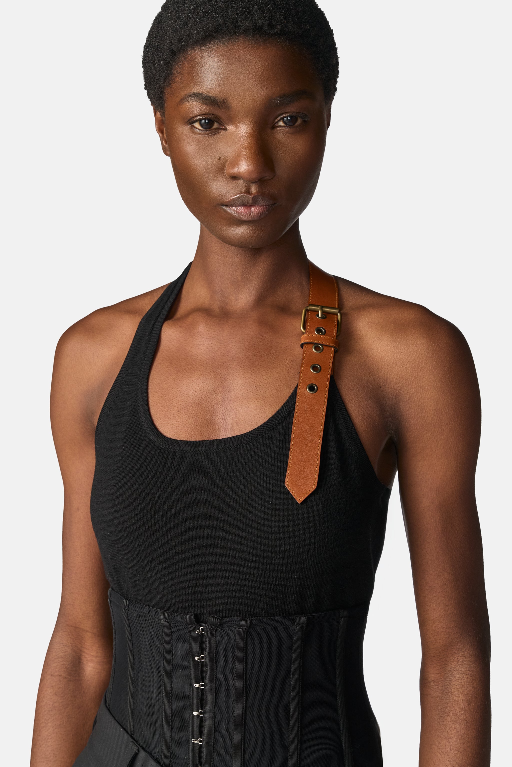 Leather Belt Knit Top