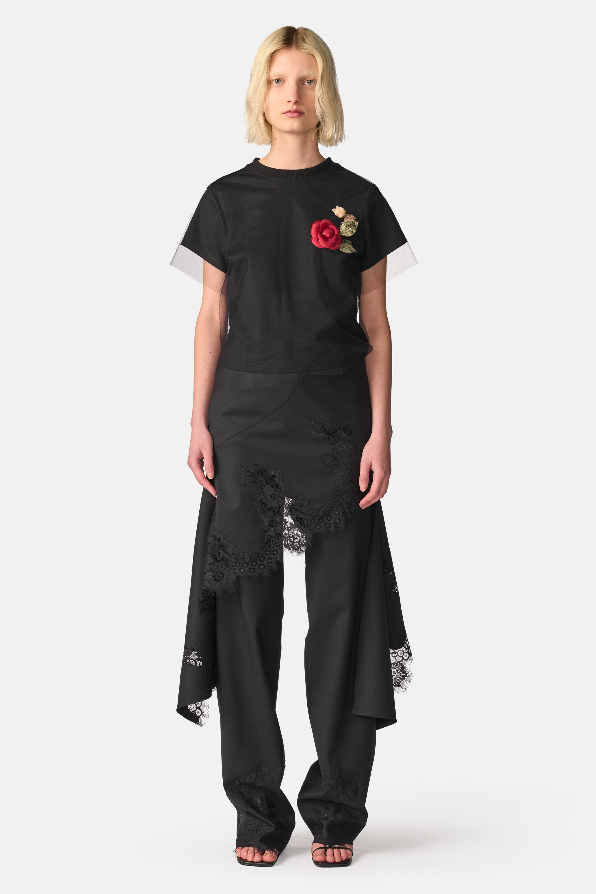 Black Tulle Overlay Floral T-Shirt
