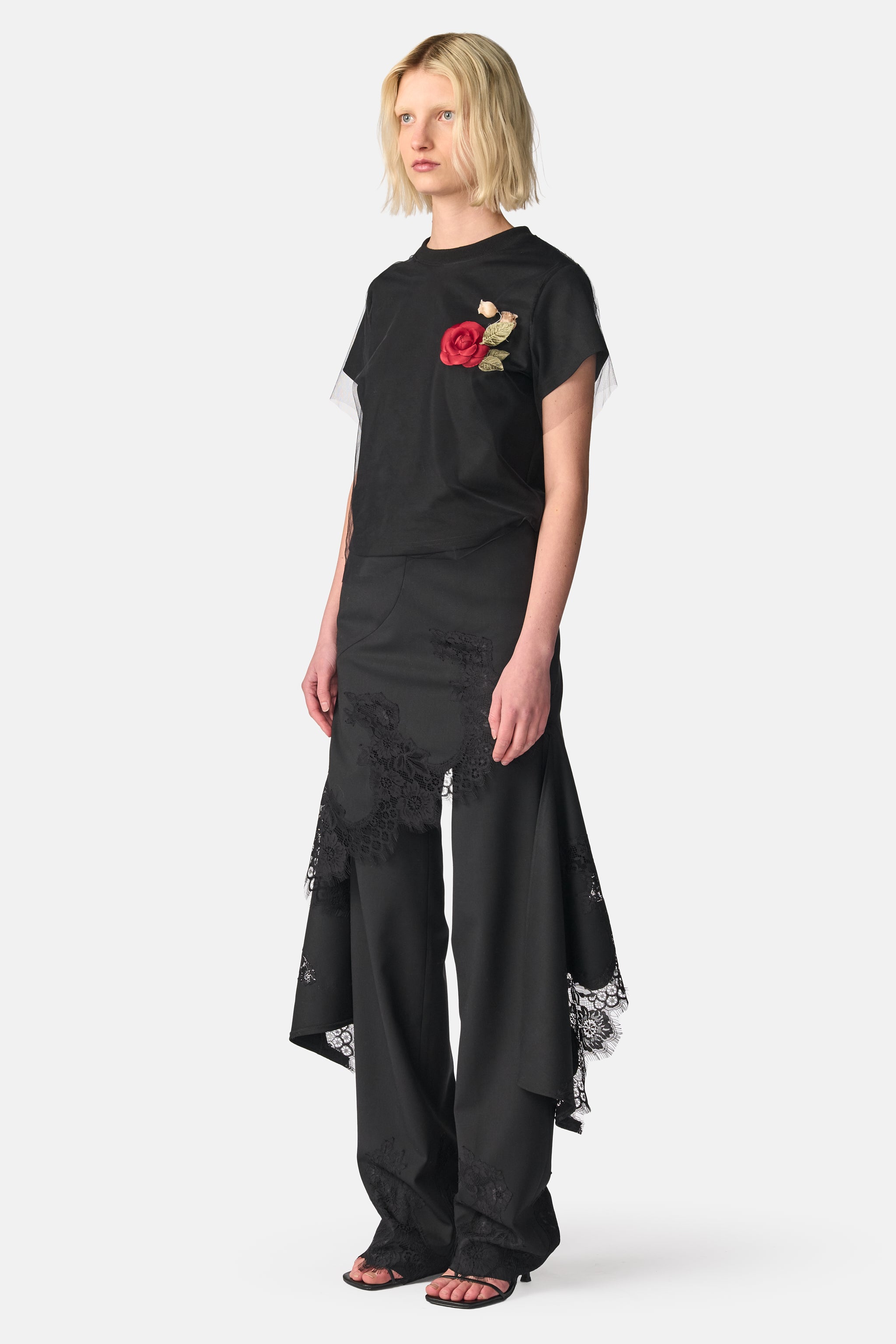 Black Tulle Overlay Floral T-Shirt