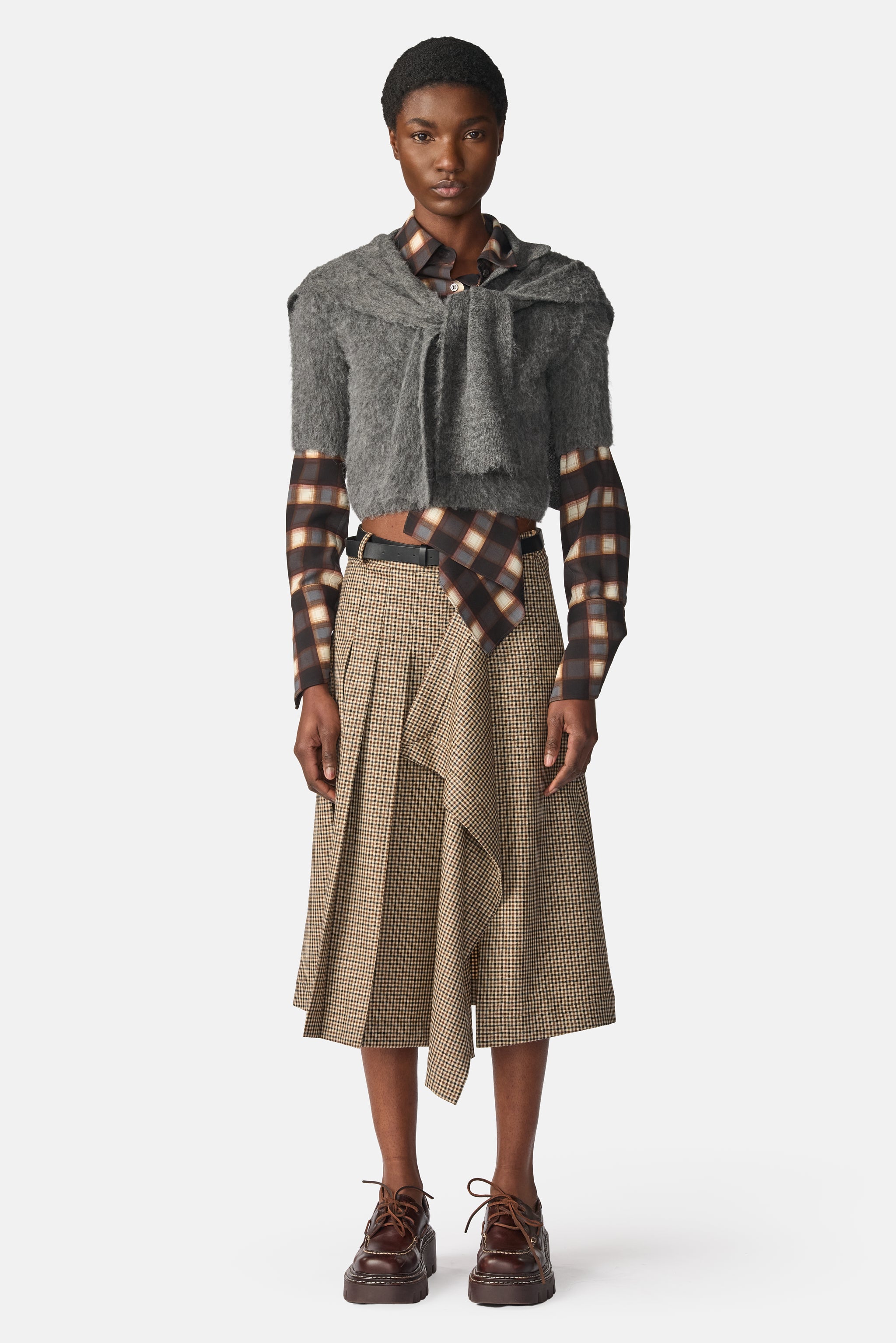 Cropped Polo Knit With Scarf