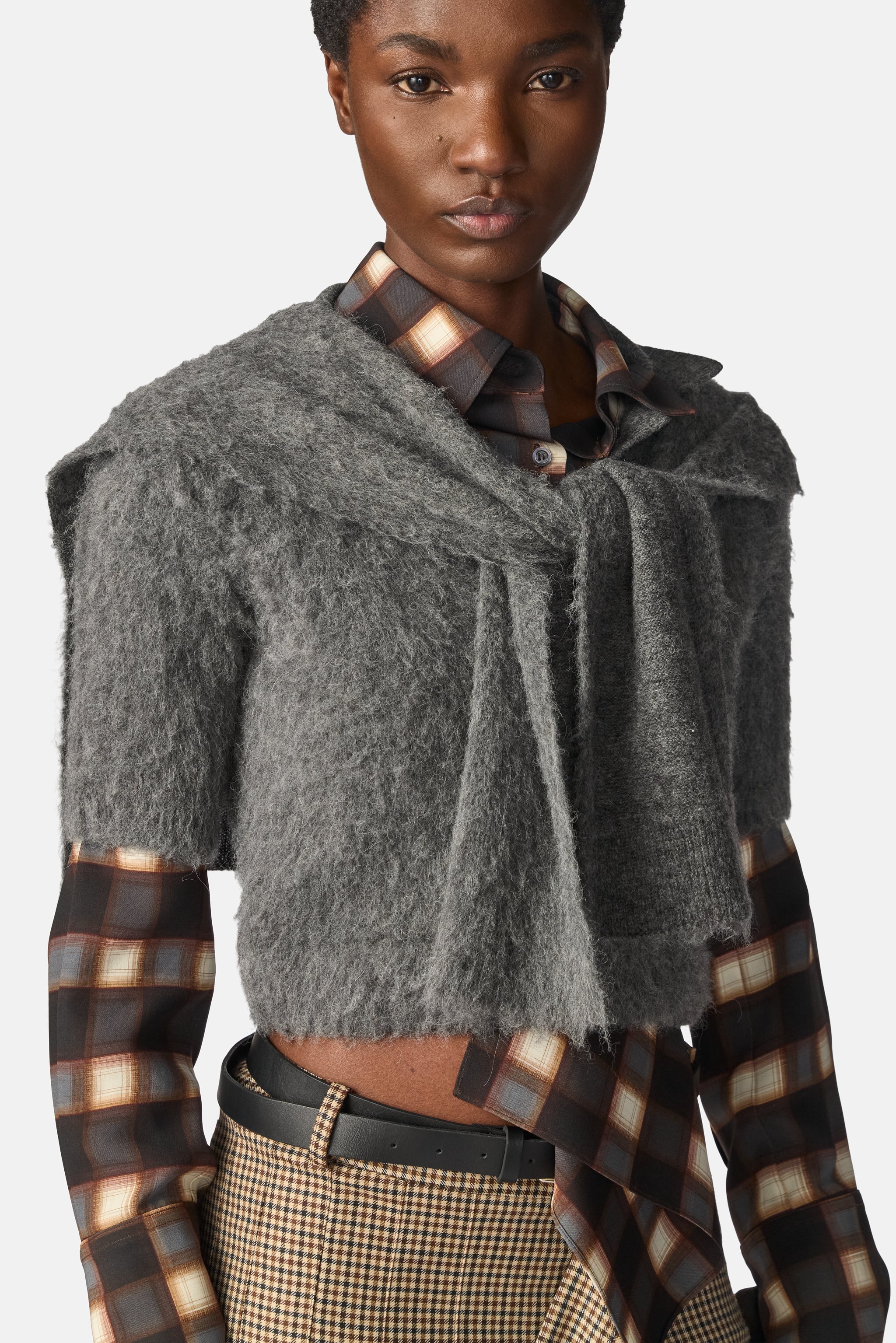 Cropped Polo Knit With Scarf
