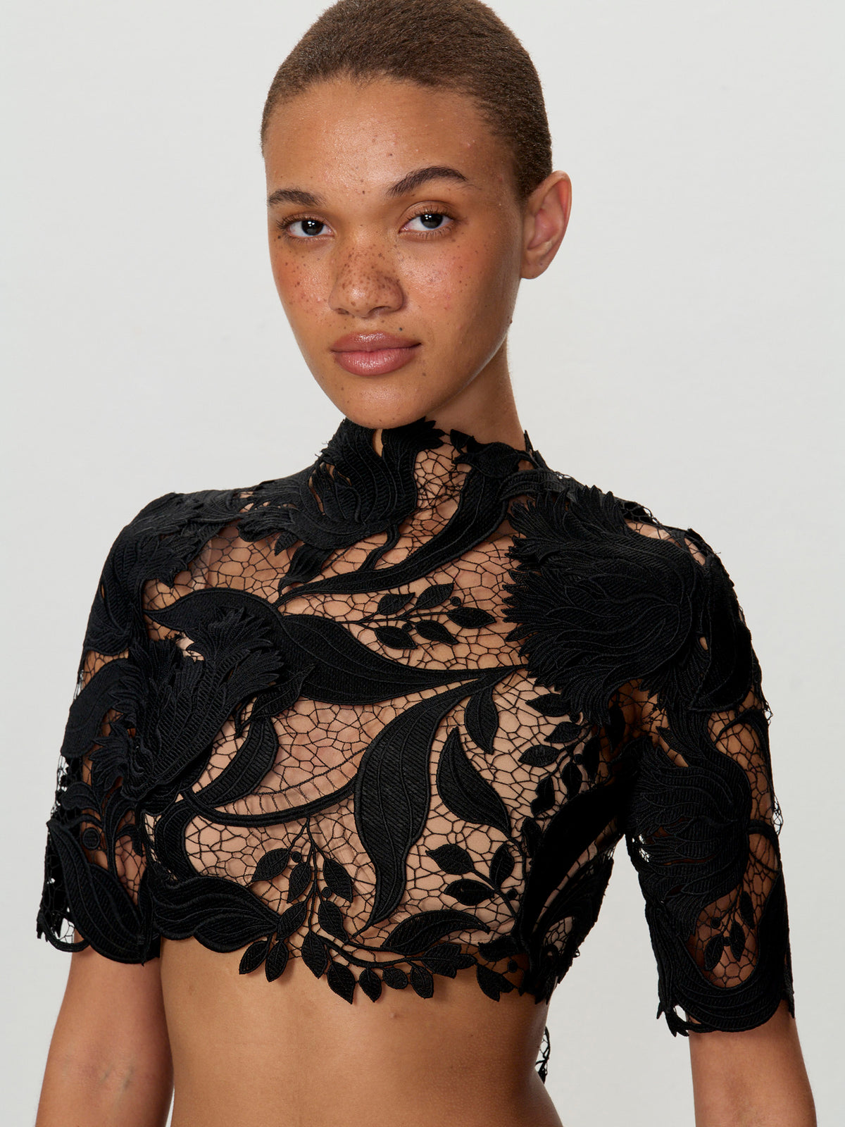 Lace Cropped Bow Tie Top