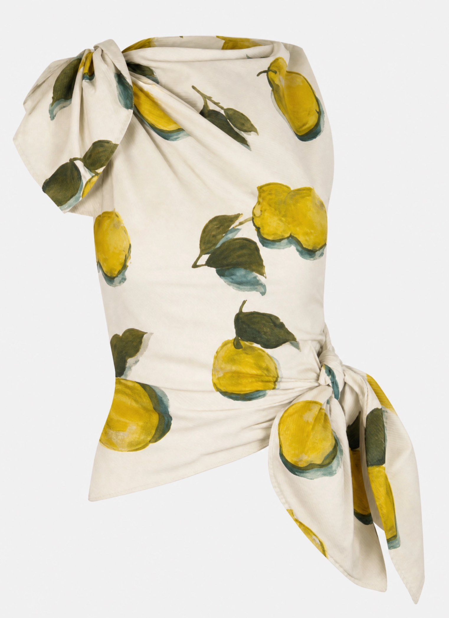 Lemon Print Bow Drape Top