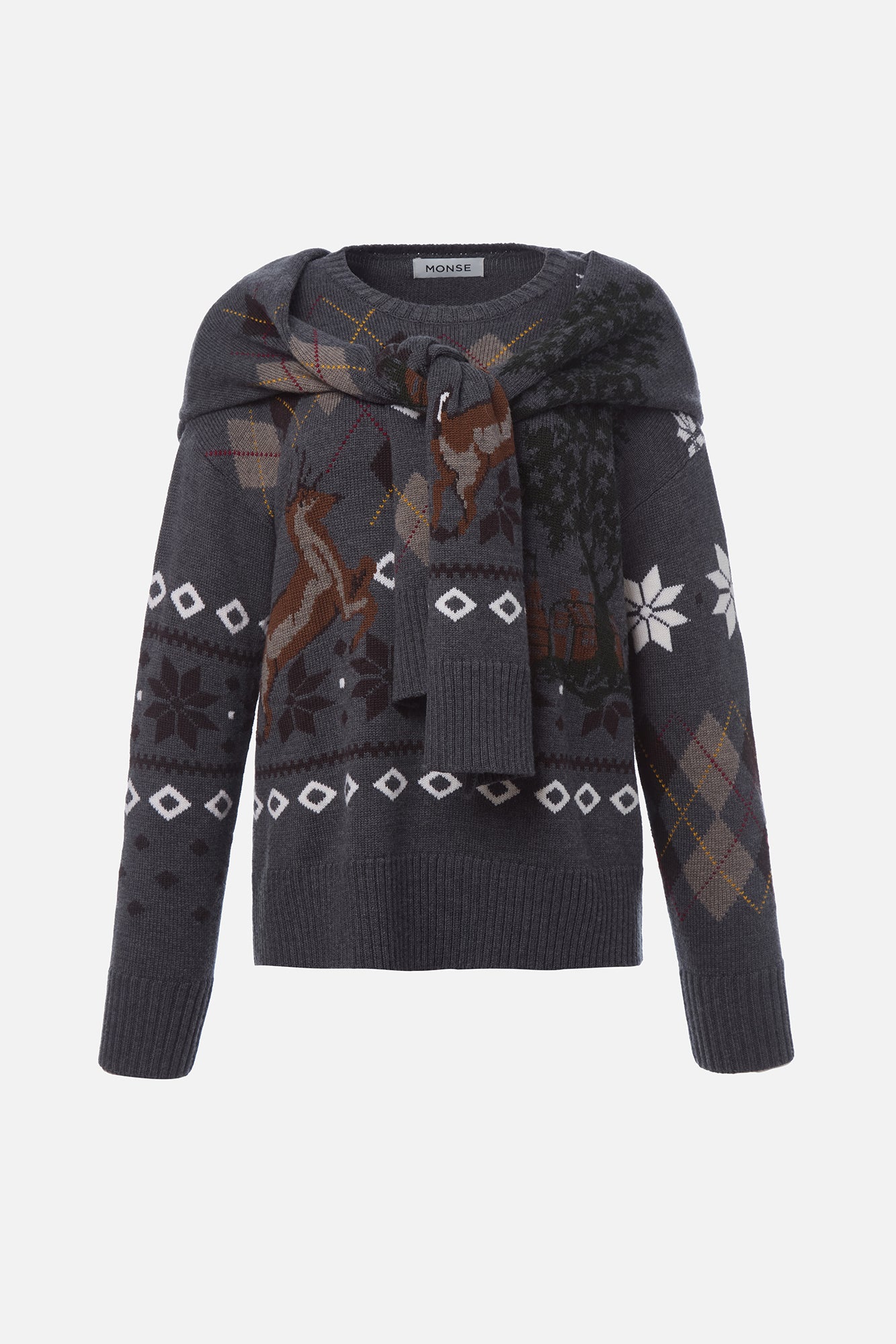 Mixed Fair Isle Crew Neck With Scarf