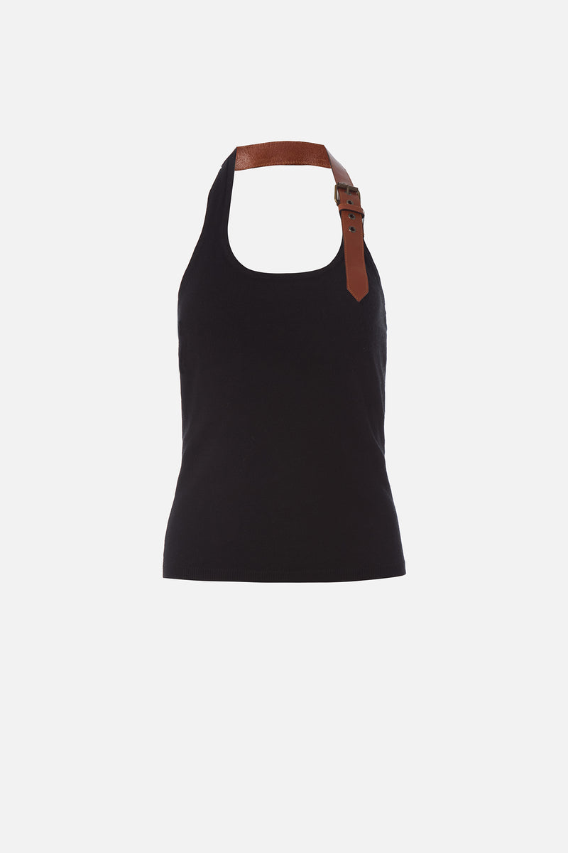 Leather Belt Knit Top