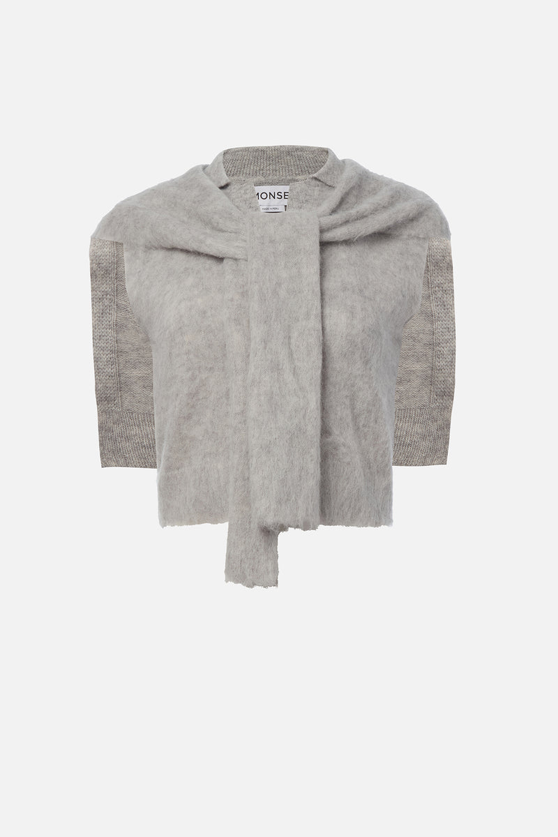 Cropped Sleeveless Polo Knit With Scarf