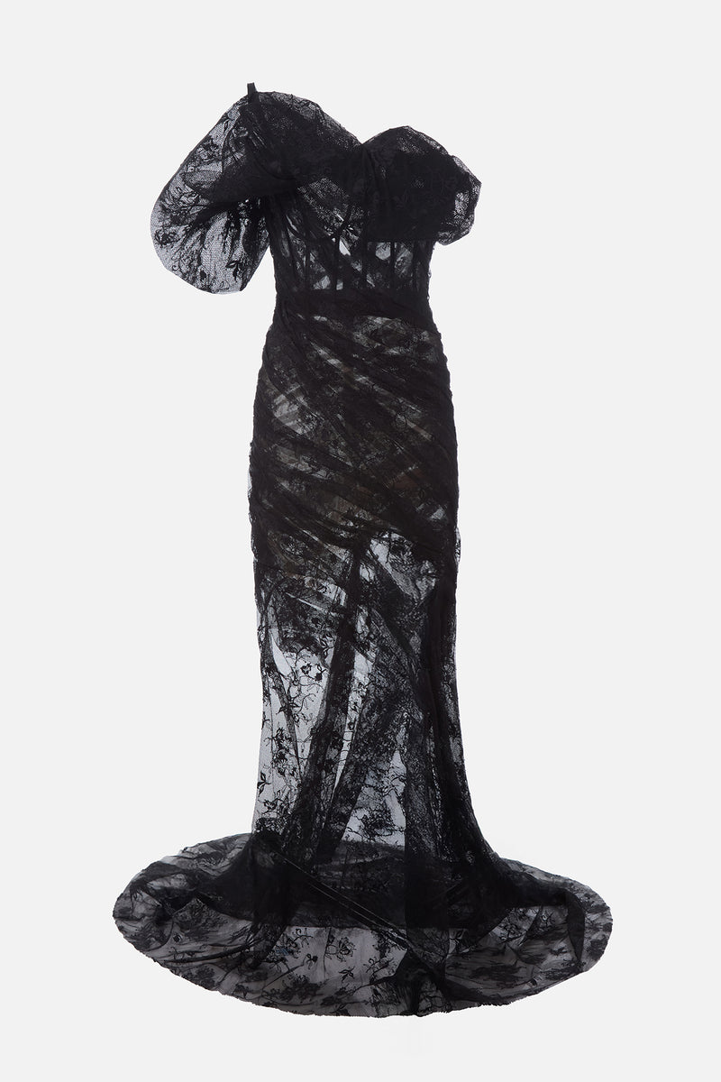 Puff Shoulder Lace Gown