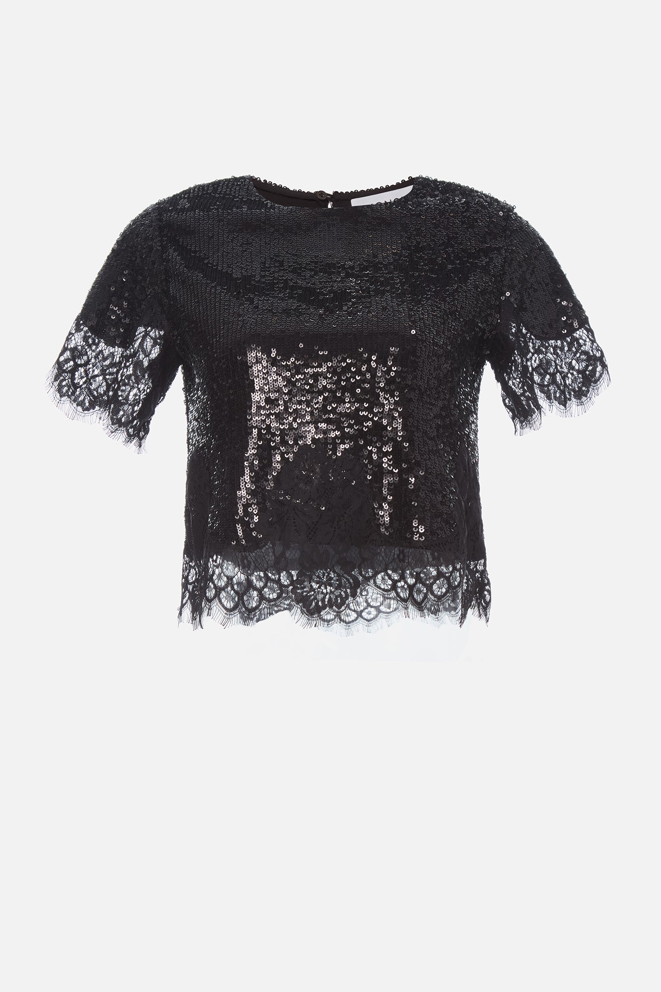 Sequin Lace Hem Cropped Top