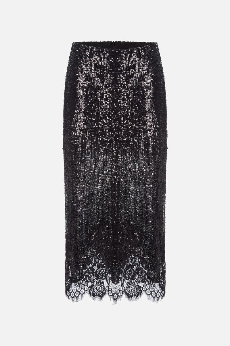 Lace Hem Sequin Skirt