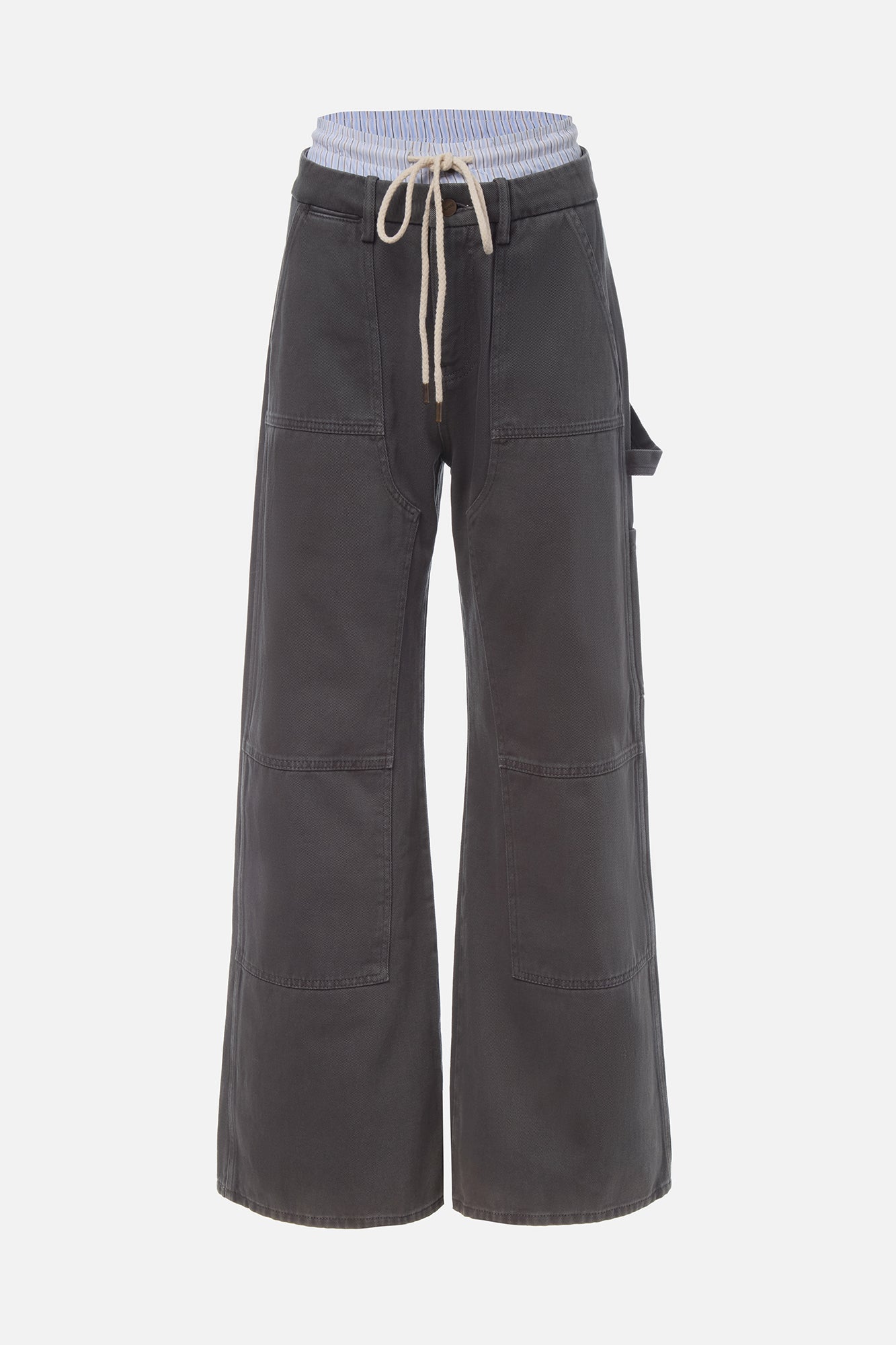 Washed Double Waistband Wide-Leg Jeans