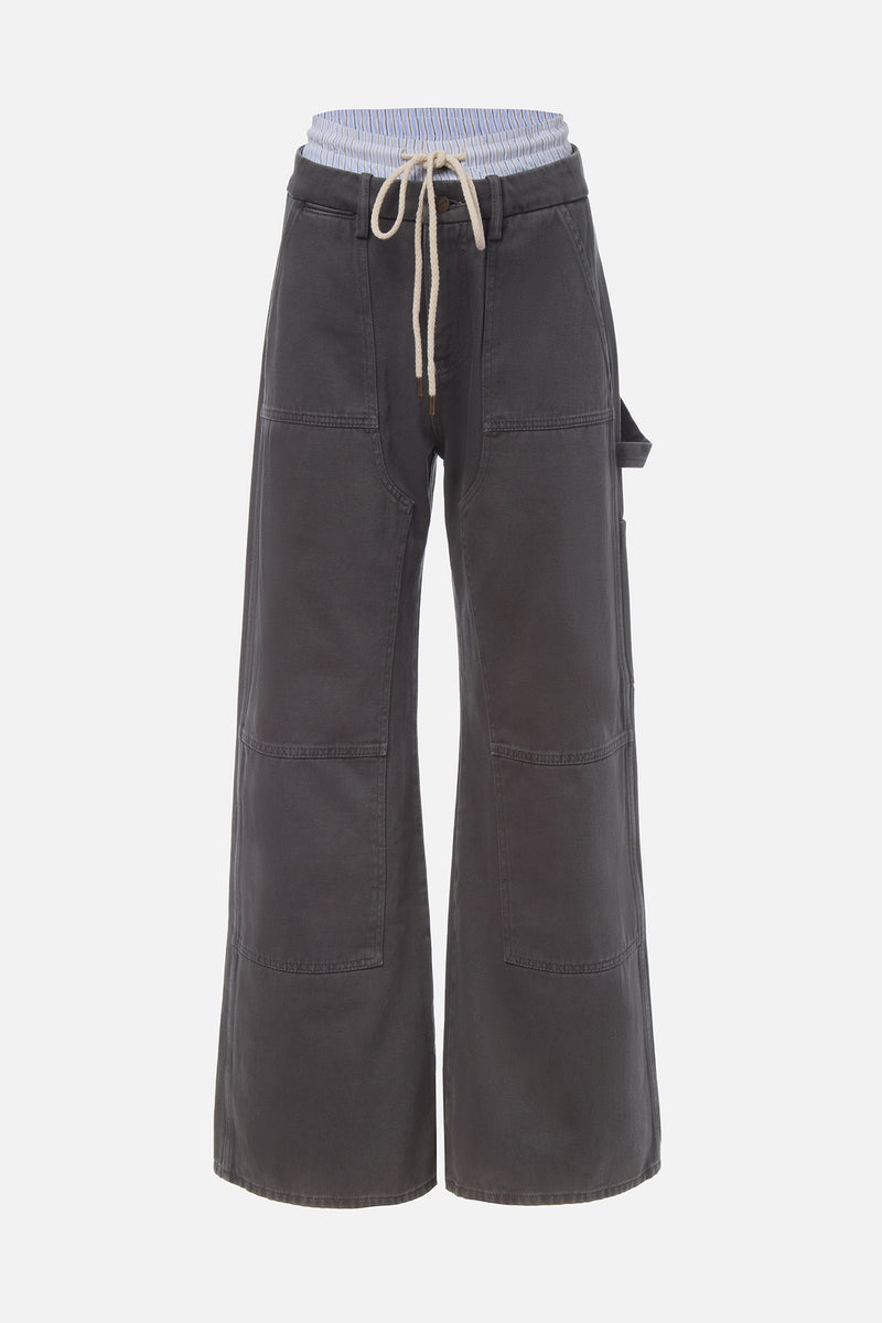 Washed Double Waistband Wide-Leg Jeans