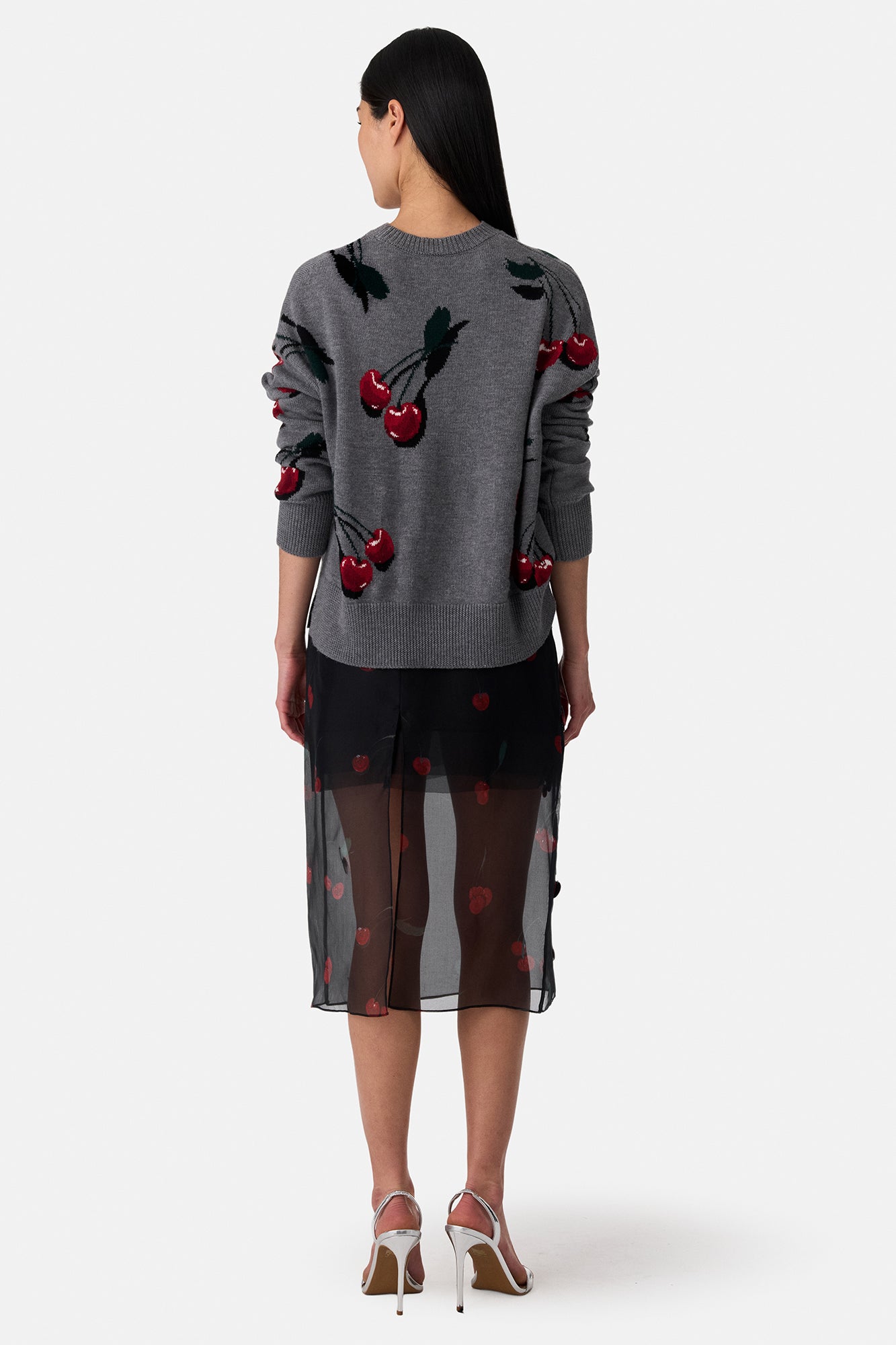 Silk Cherry Embroidered Skirt