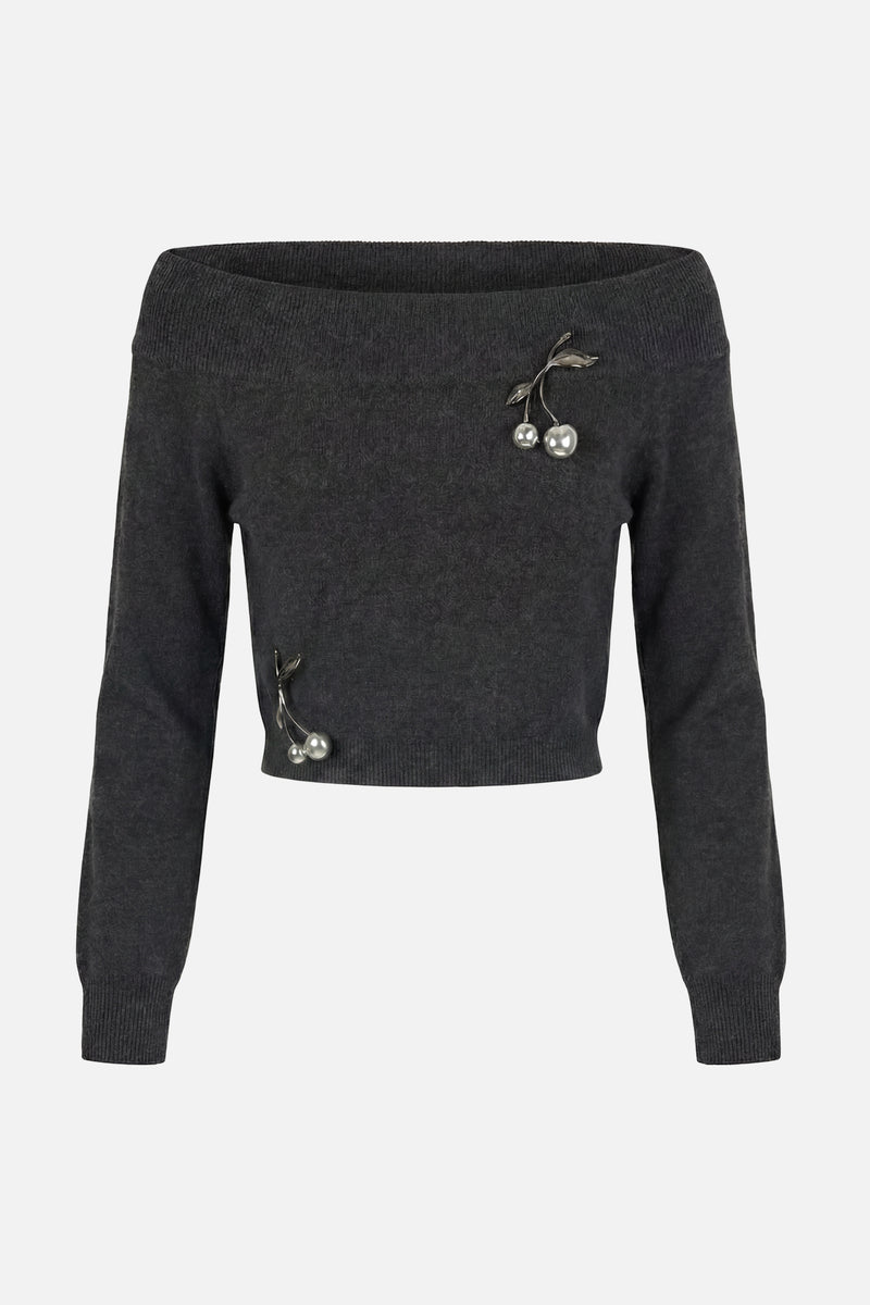 Off Shoulder Cherry Sweater