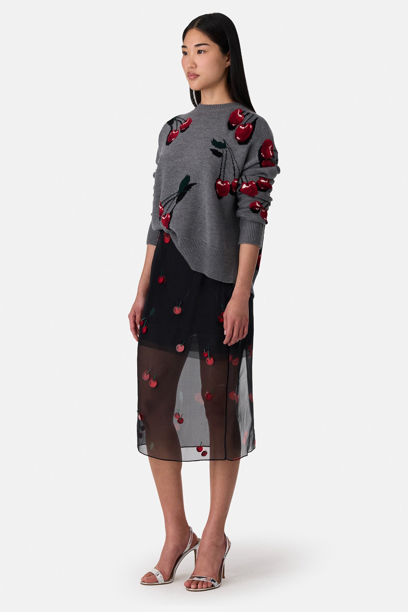 Silk Cherry Embroidered Skirt