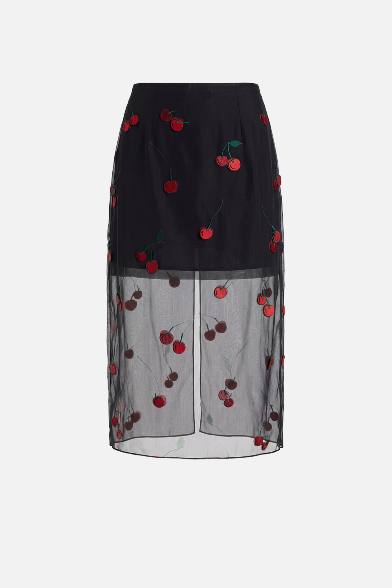 Silk Cherry Embroidered Skirt