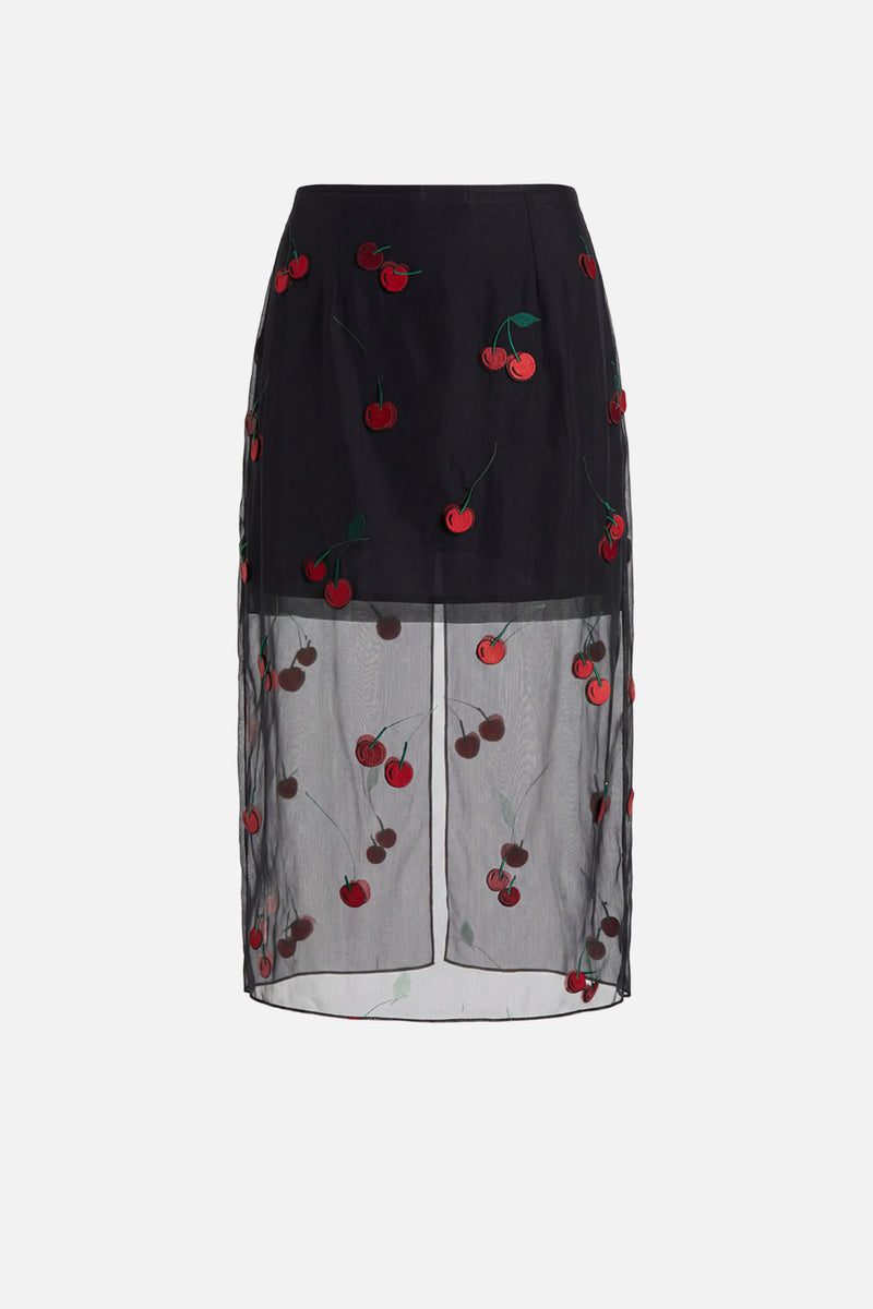 Silk Cherry Embroidered Skirt
