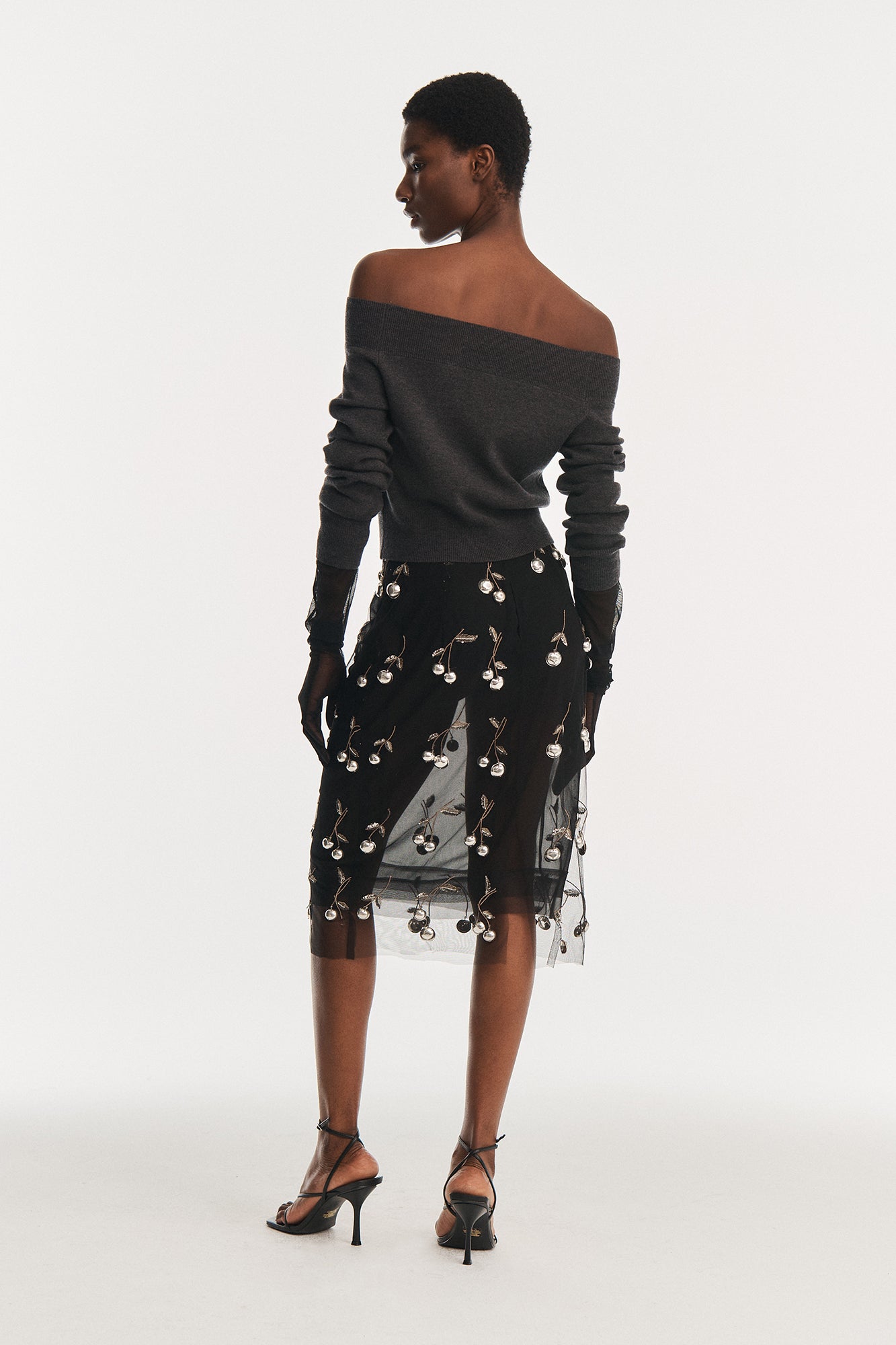 Mesh Cherry Embroidered Skirt