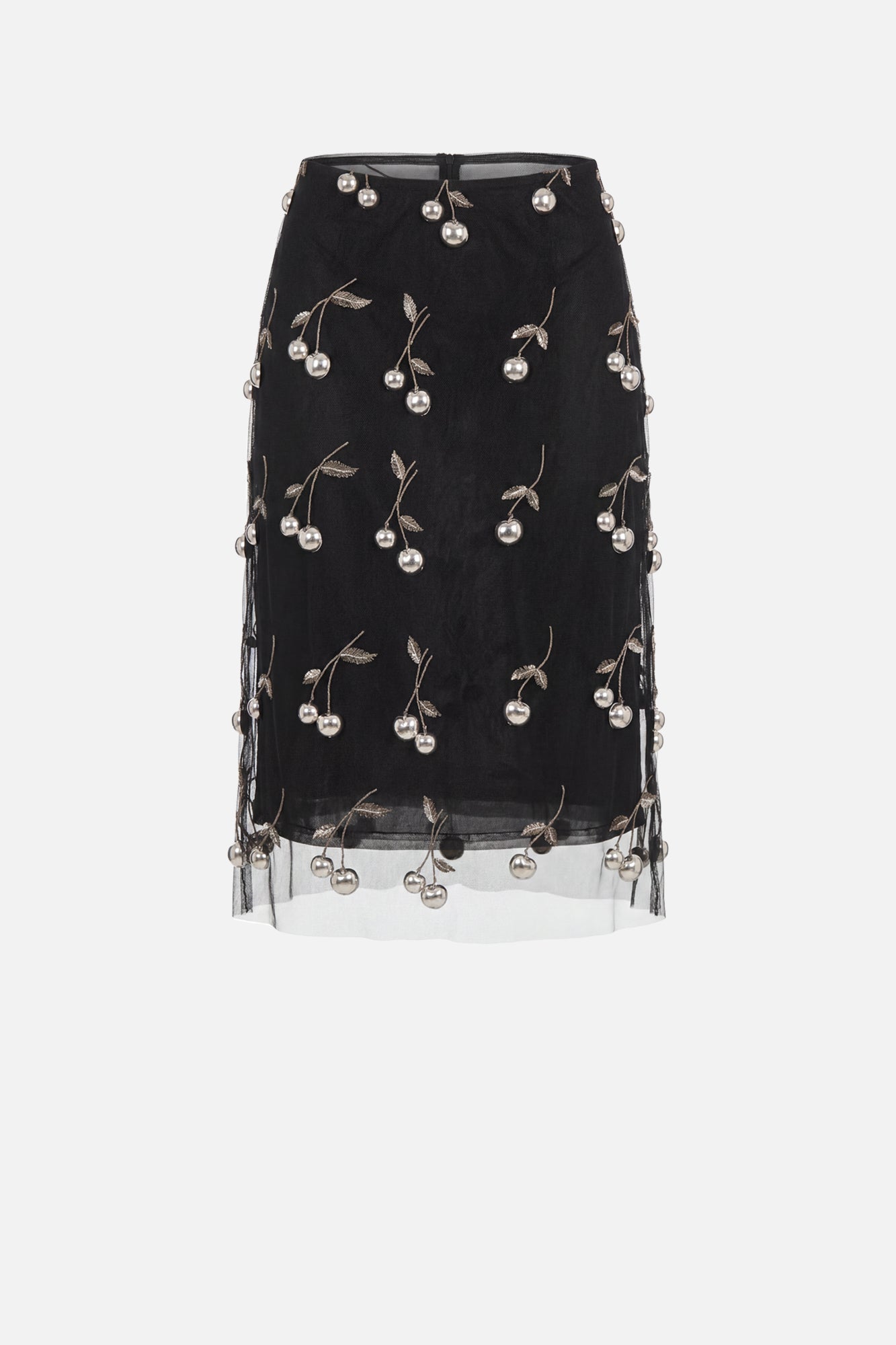 Mesh Cherry Embroidered Skirt
